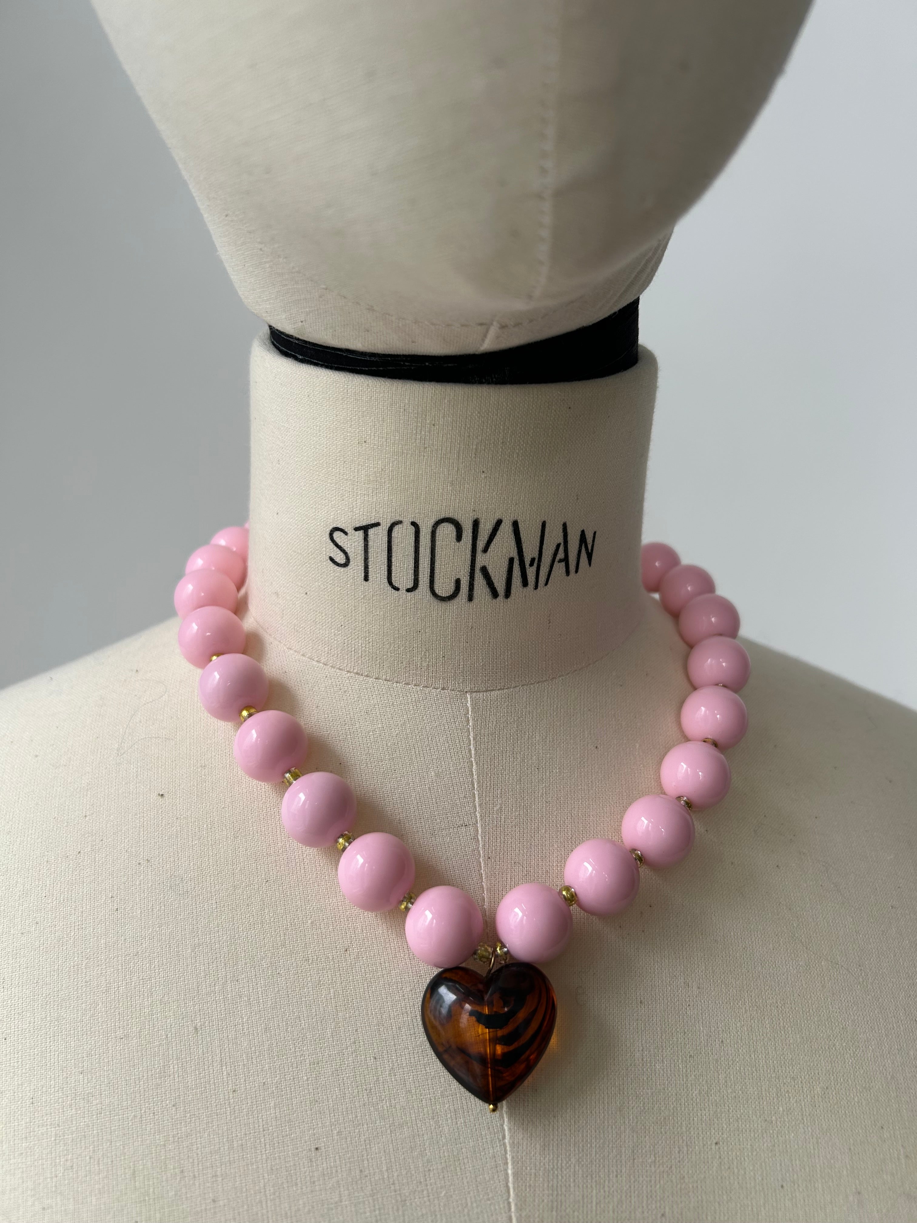 Halskette mit Perlen und Herz - Rosa und Braun