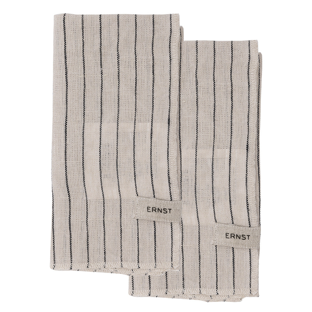 Stoffserviette - schwarz / beige gestreift 2er Set