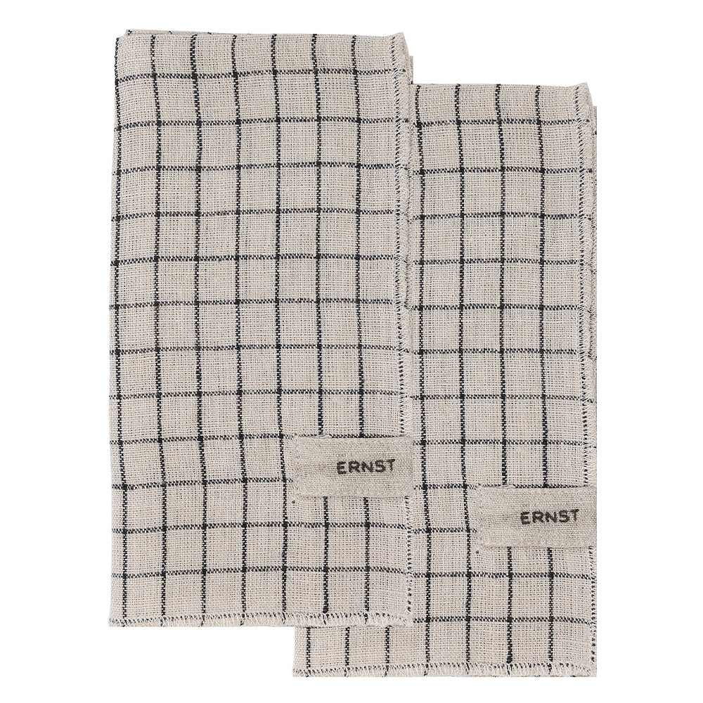 Stoffserviette - schwarz / beige kariert 2er Set
