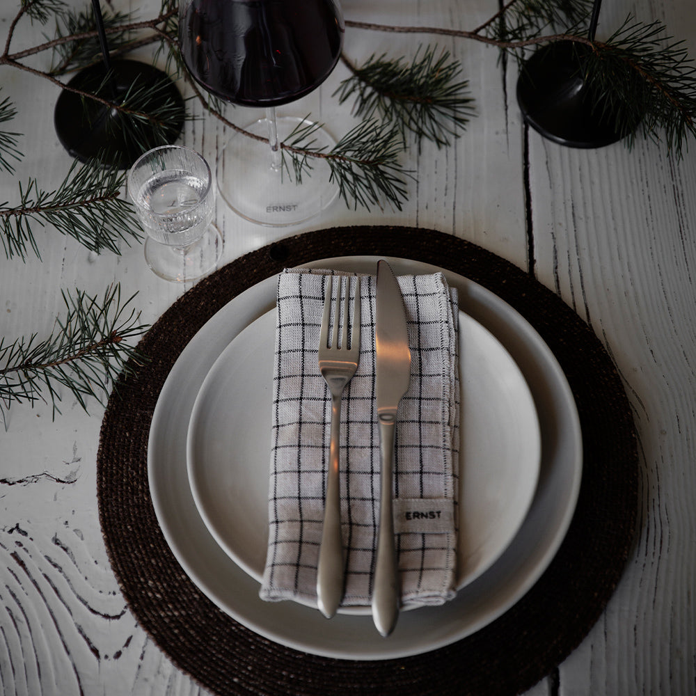 Stoffserviette - schwarz / beige kariert 2er Set