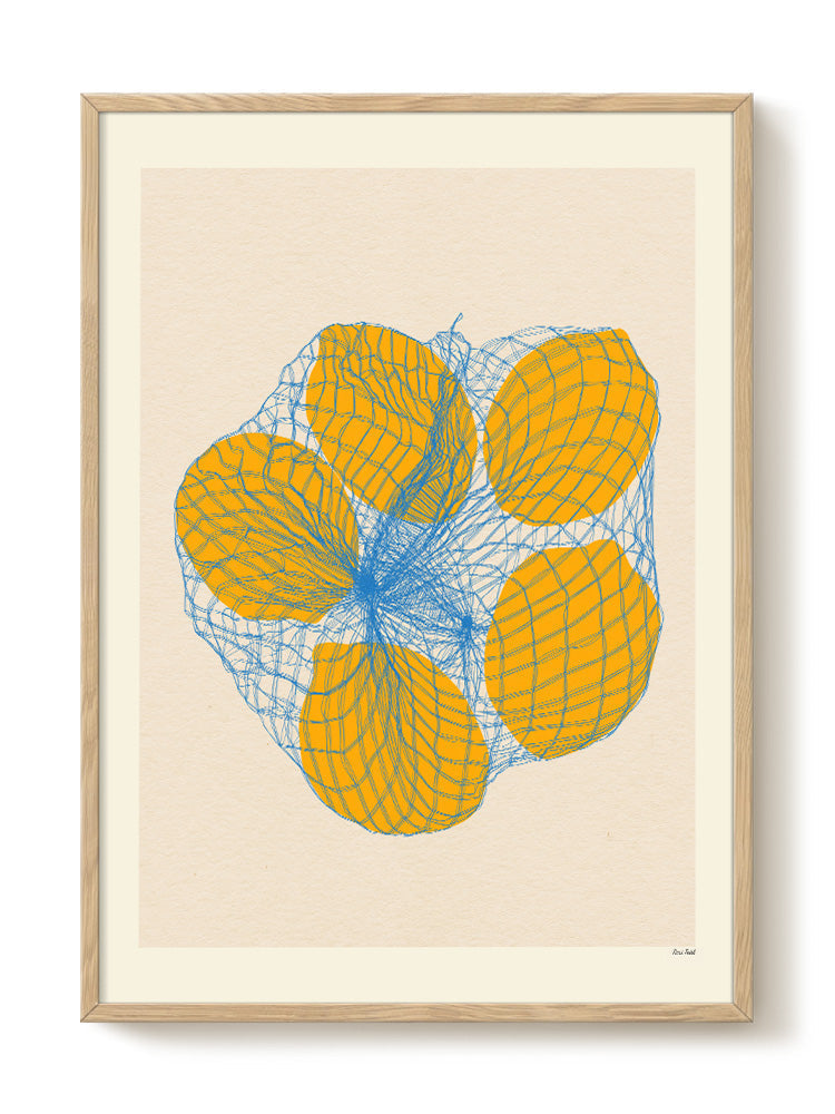 Druck - Five lemons in a net bag