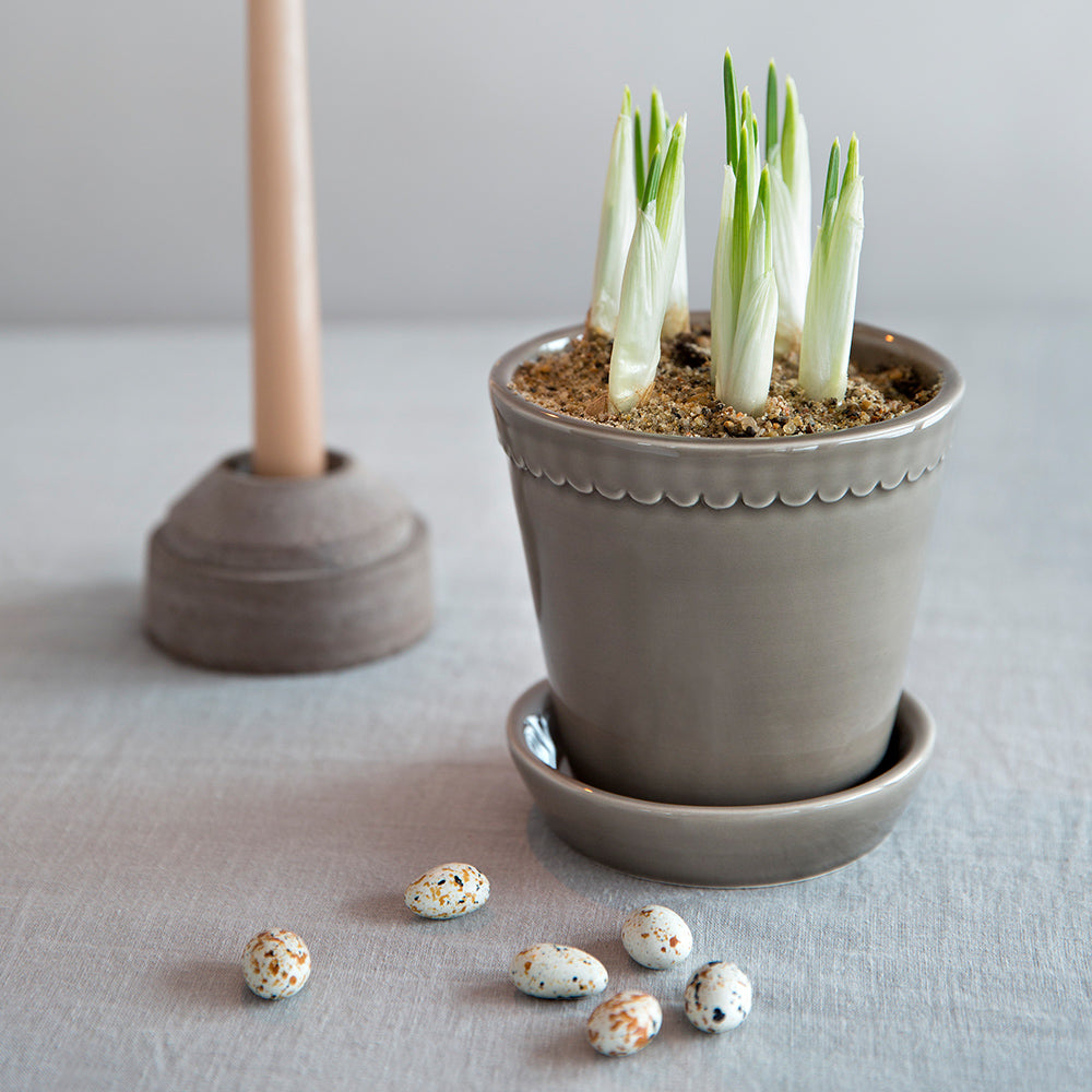 Blumentopf mit Untersetzer - Helena pearl grey