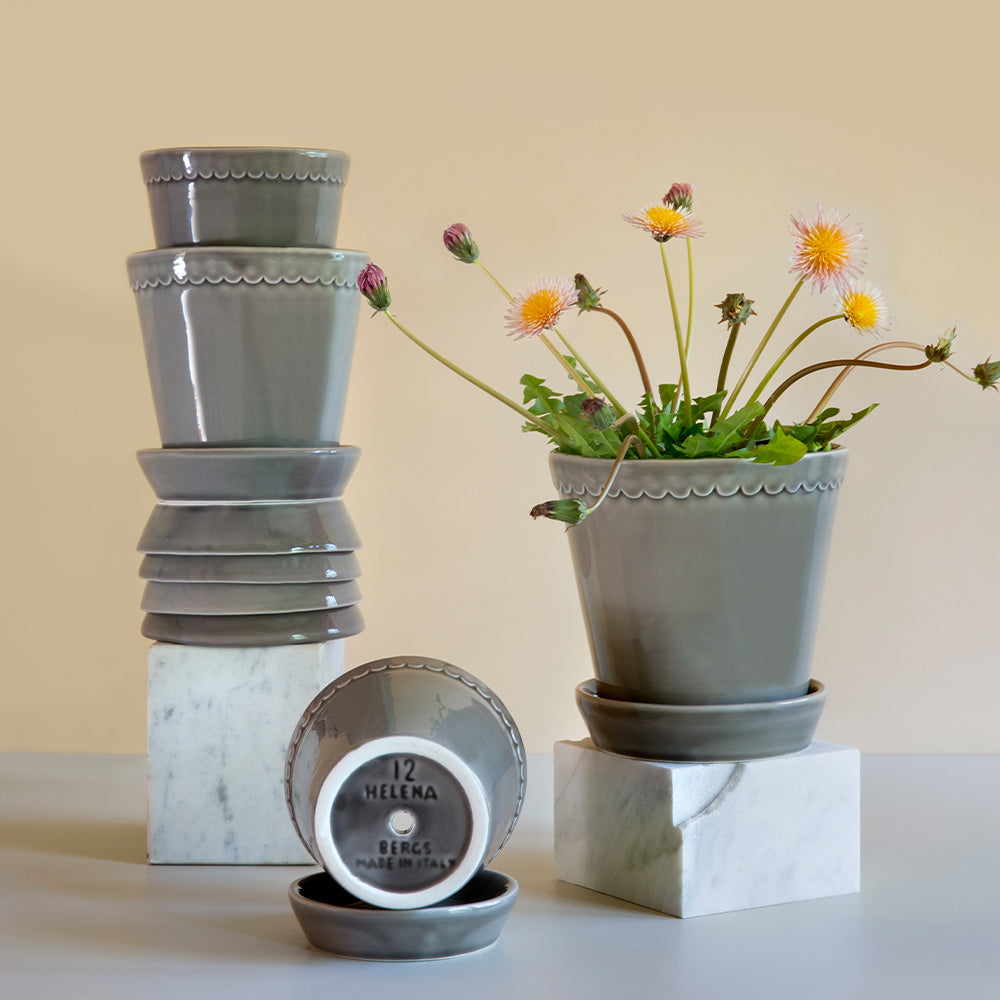 Blumentopf mit Untersetzer - Helena pearl grey