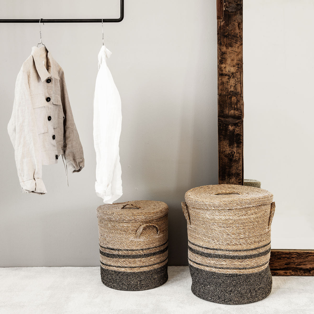 Körbe mit Deckel Laundry - natur 2er Set