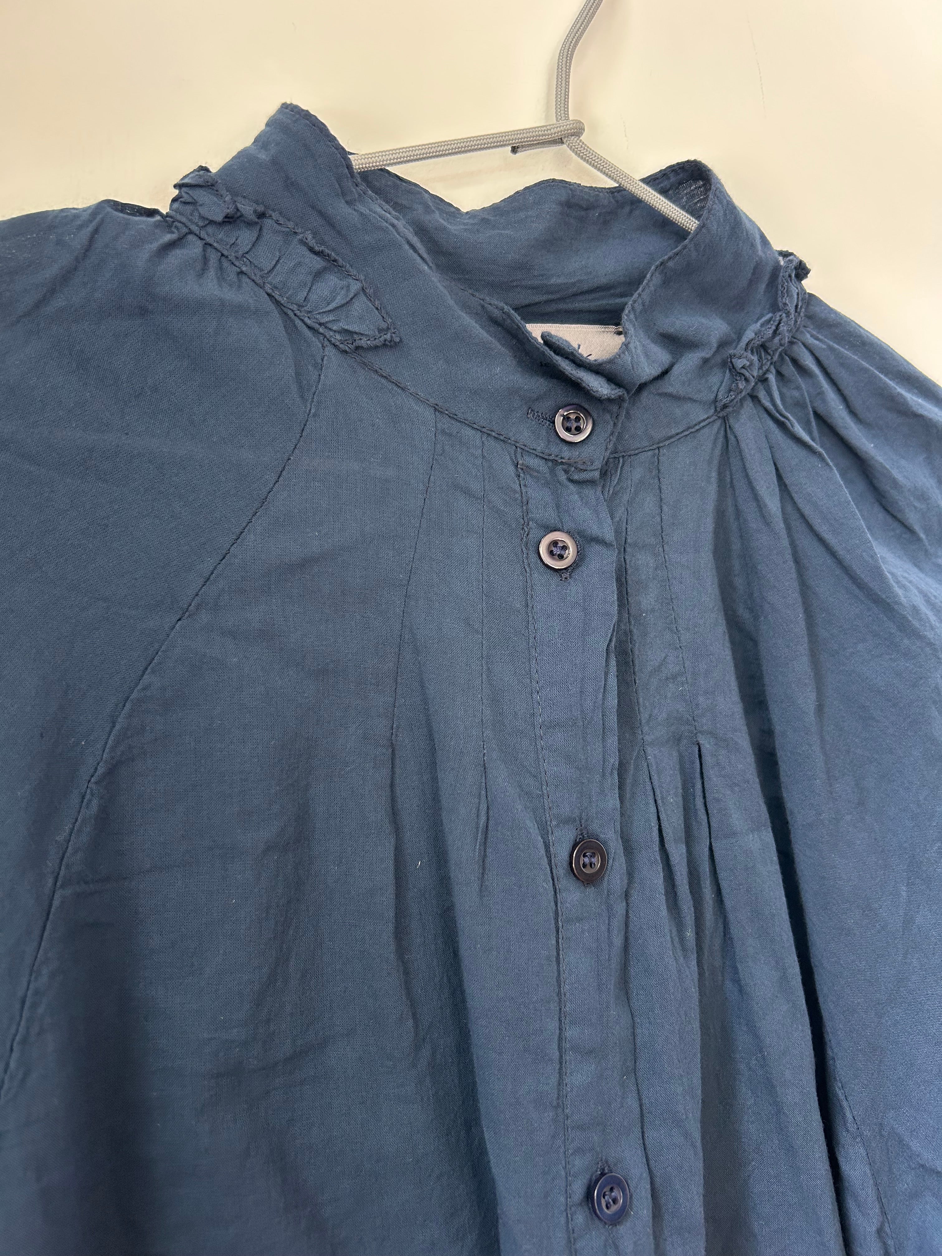 Baumwollbluse mit raffiniertem Kragen - dunkelblau