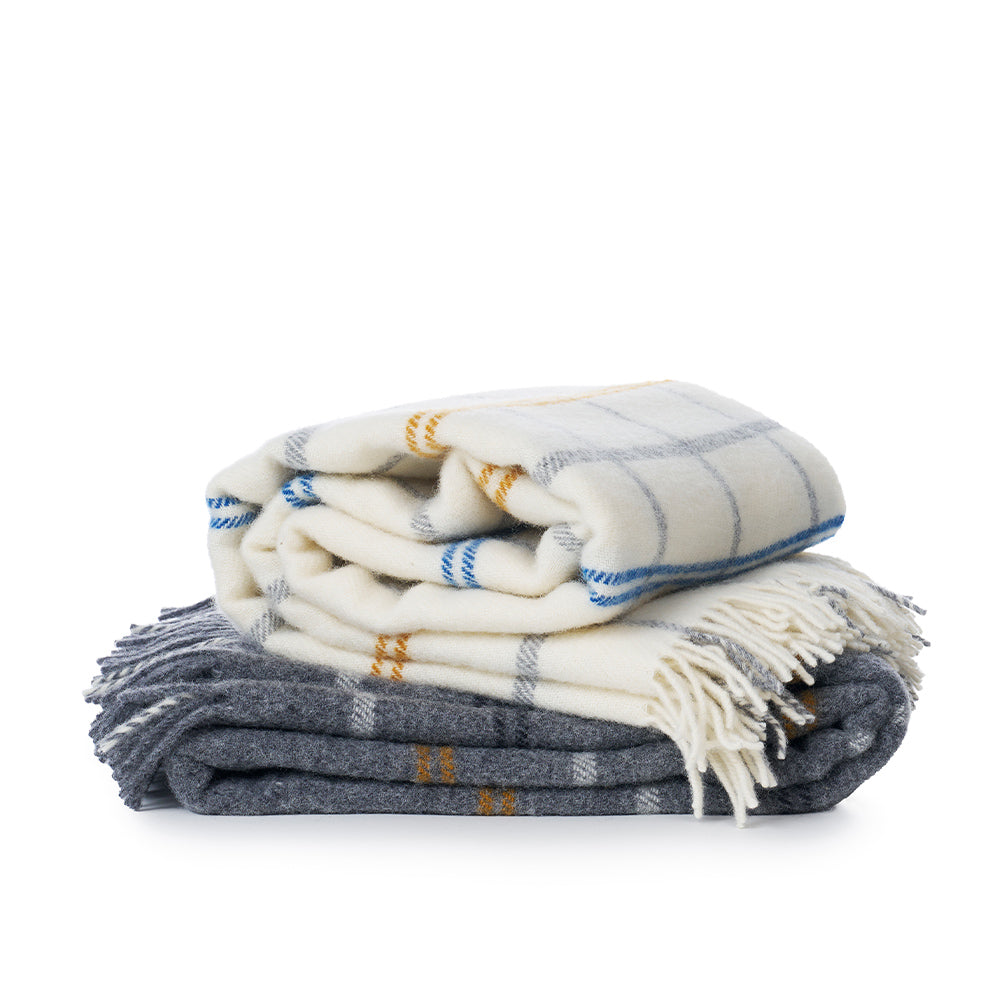 Wolldecke Tartan - white/yellow/blue