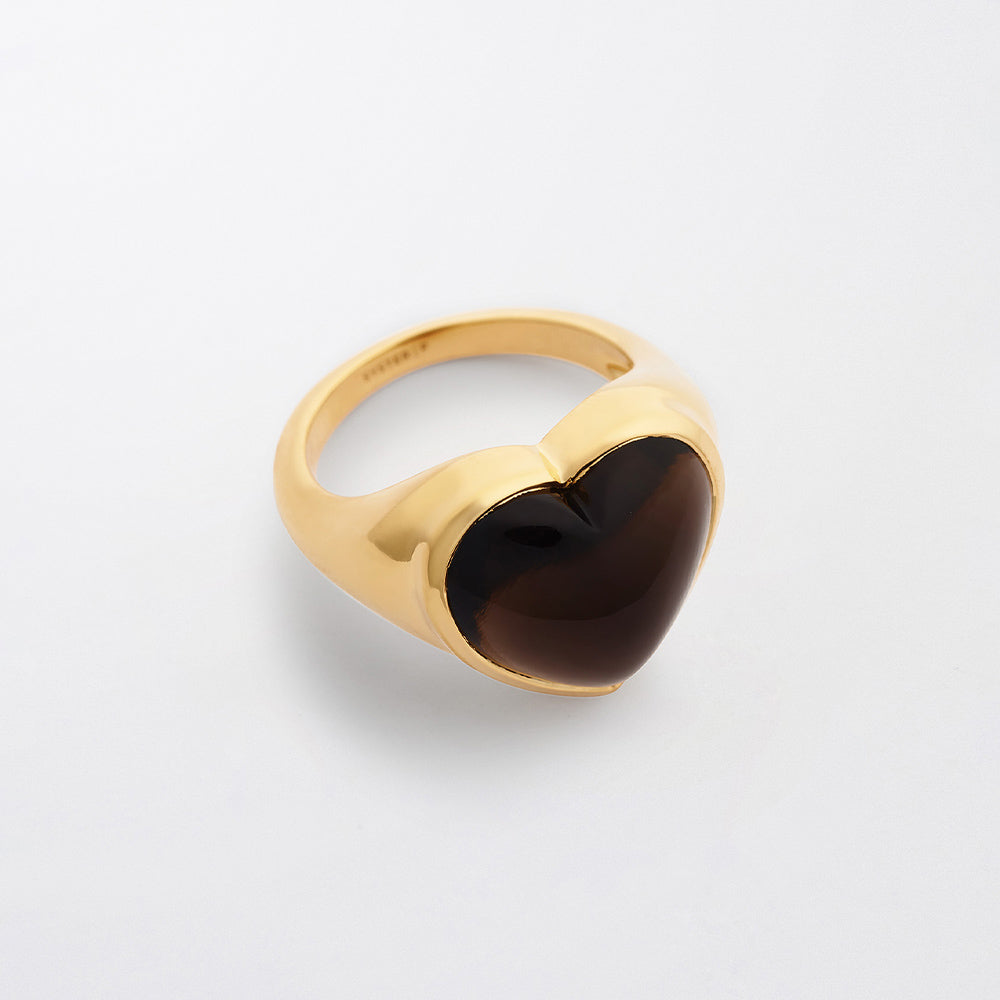 Ring La La Love Big Heart mit Rauchquarz - gold