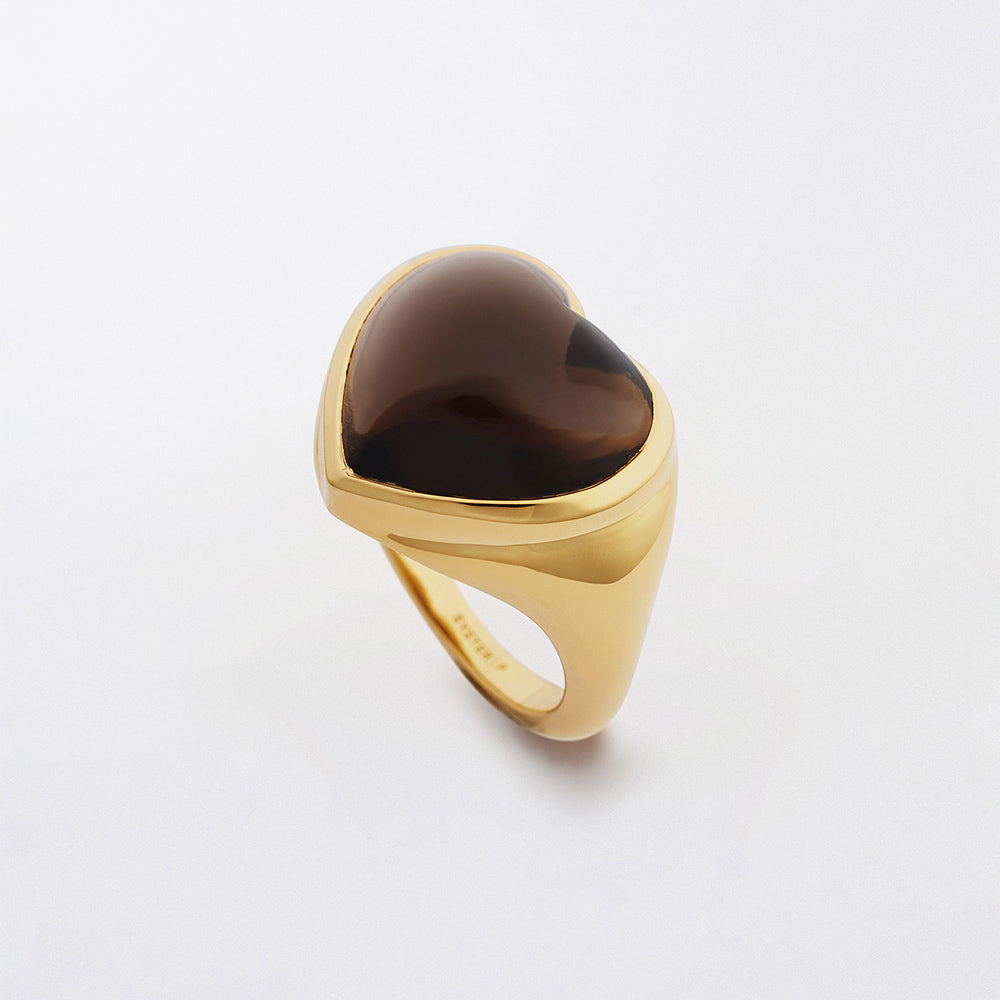 Ring La La Love Big Heart mit Rauchquarz - gold
