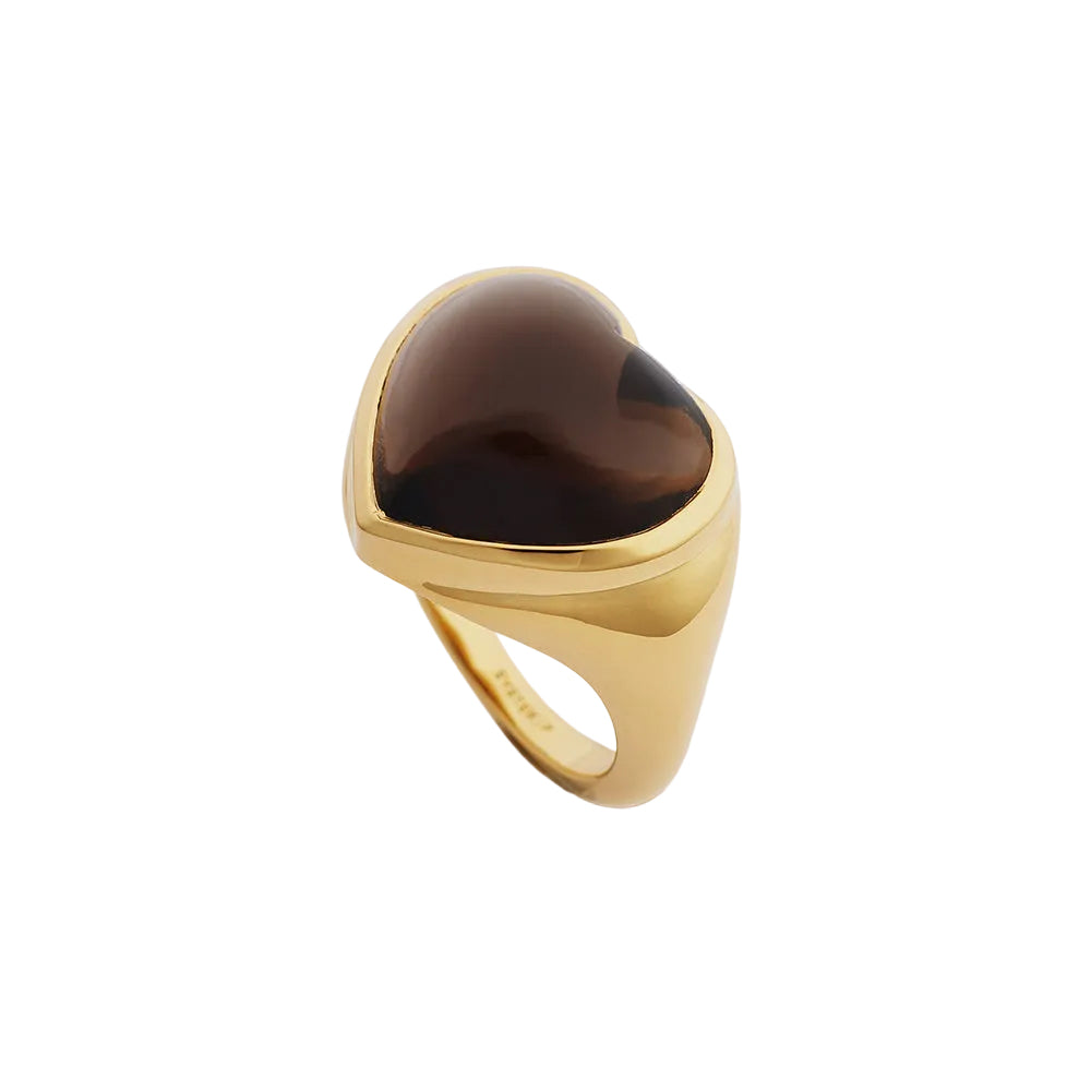 Ring La La Love Big Heart mit Rauchquarz - gold