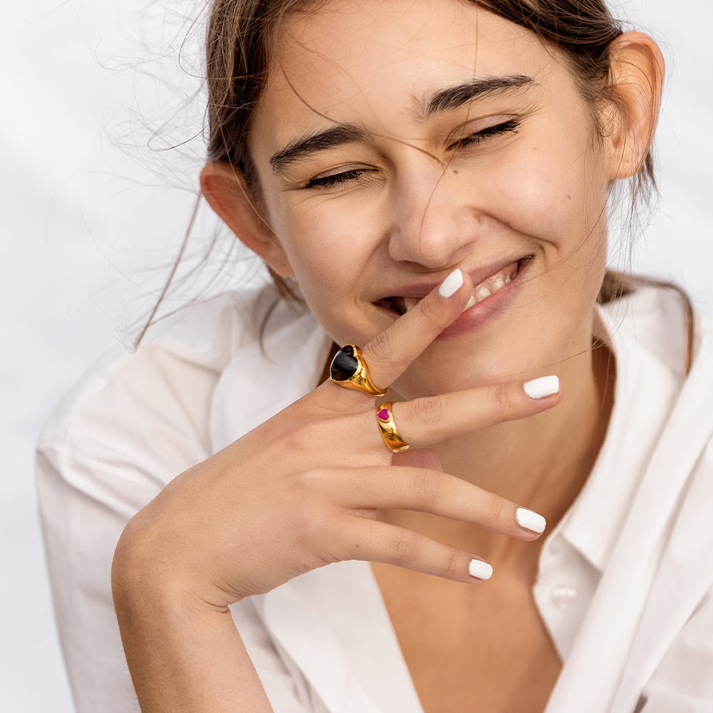 Ring La La Love Big Heart mit Rauchquarz - gold