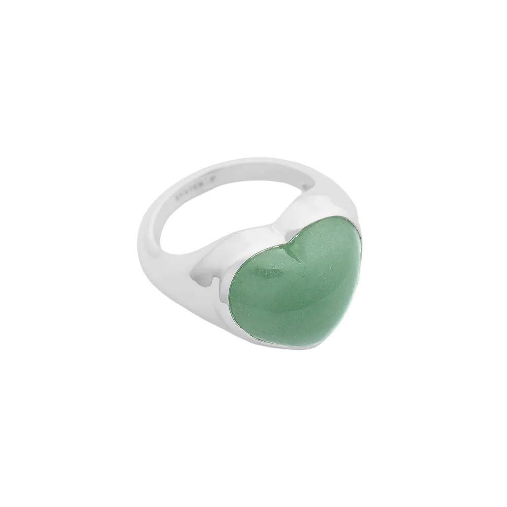 Ring La La Love Big Heart mit Green Jade - silber