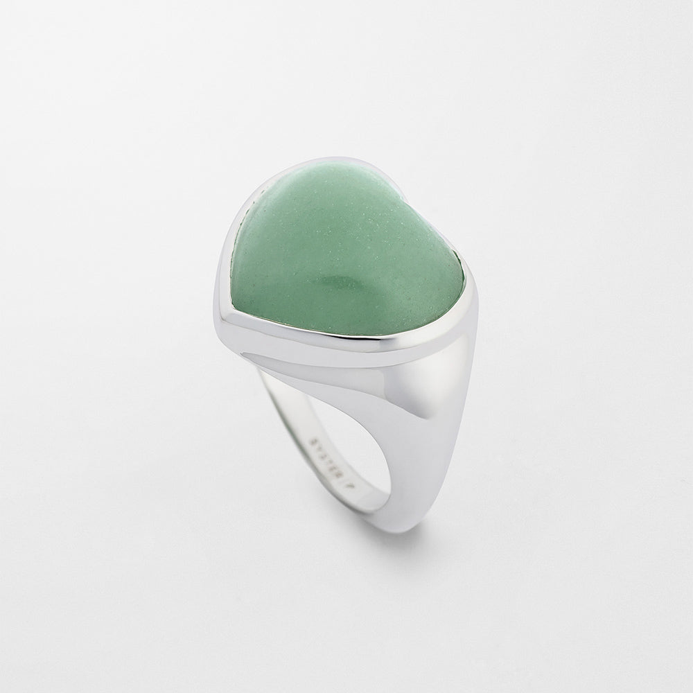 Ring La La Love Big Heart mit Green Jade - silber