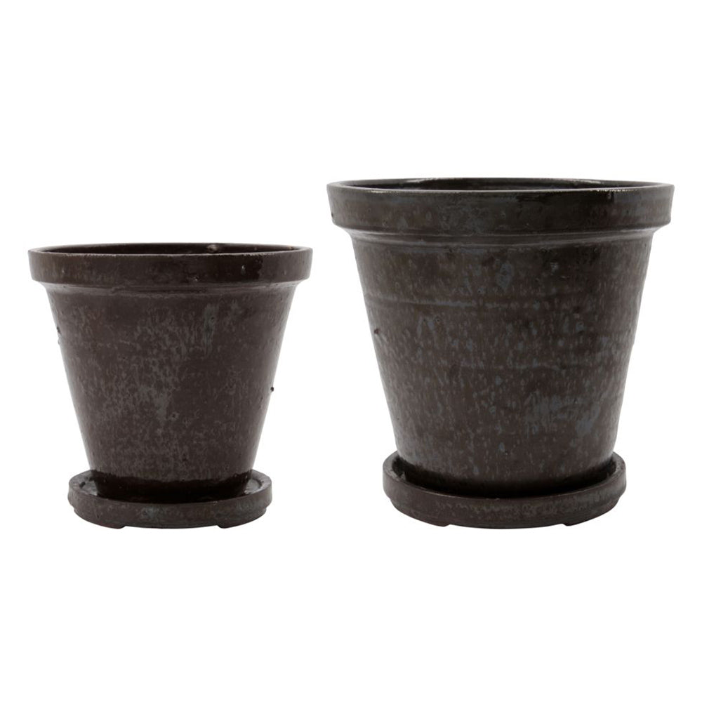 Blumentopf mit Untersetzer Flower M - braun 2er Set