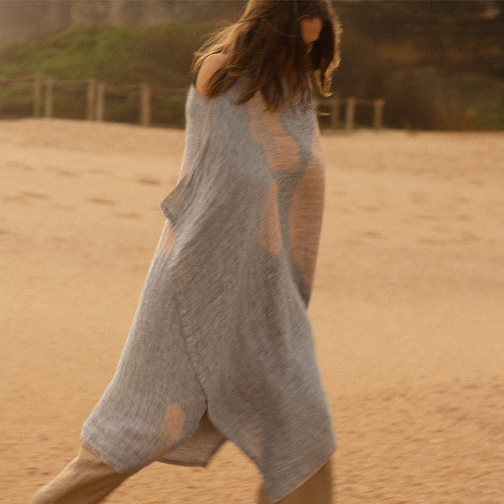 Strandtuch aus Leinen HIETSU - cinnamon-blue