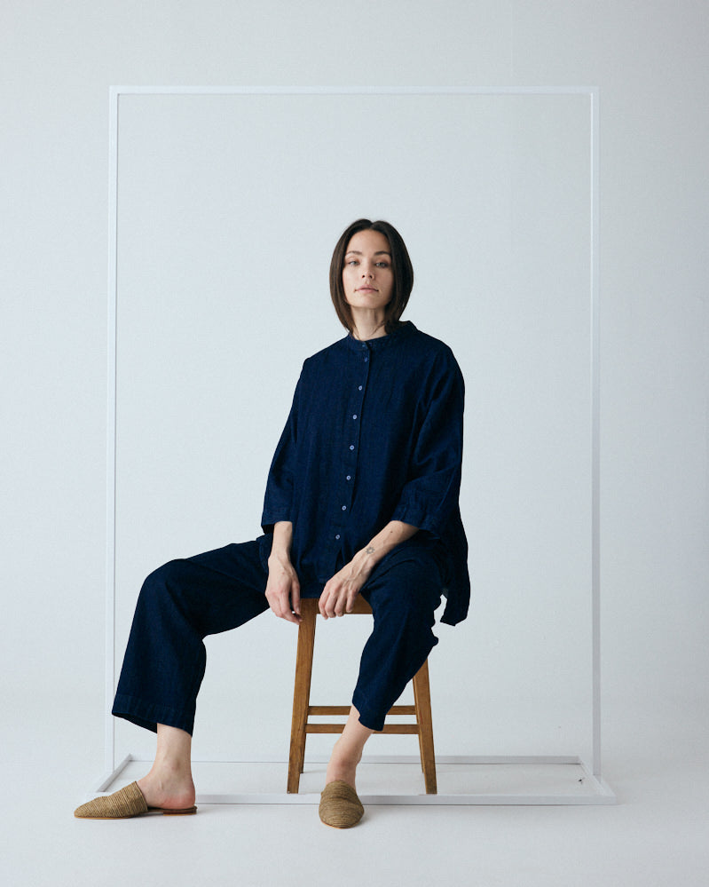 Bluse Seoul - Dark Blue Denim / Dunkles Jeansblau