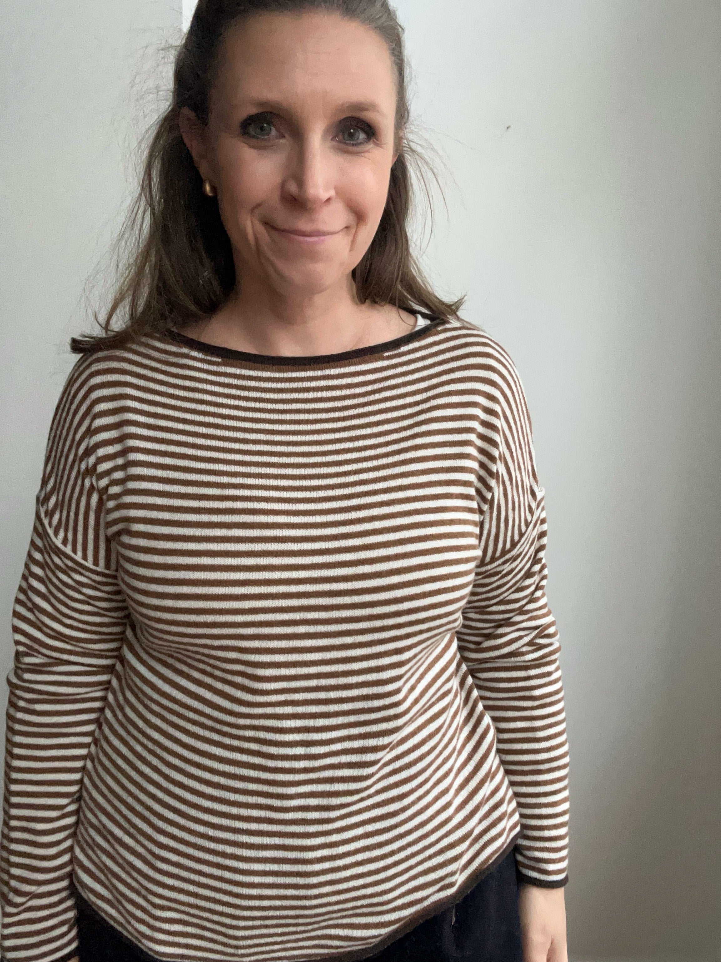 Ringelpullover mit Kaschmir - braun/creme