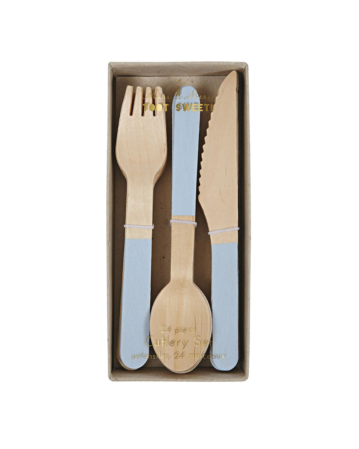 Holzbesteck-Set aus Birkenholz - Blau (24-teilig)