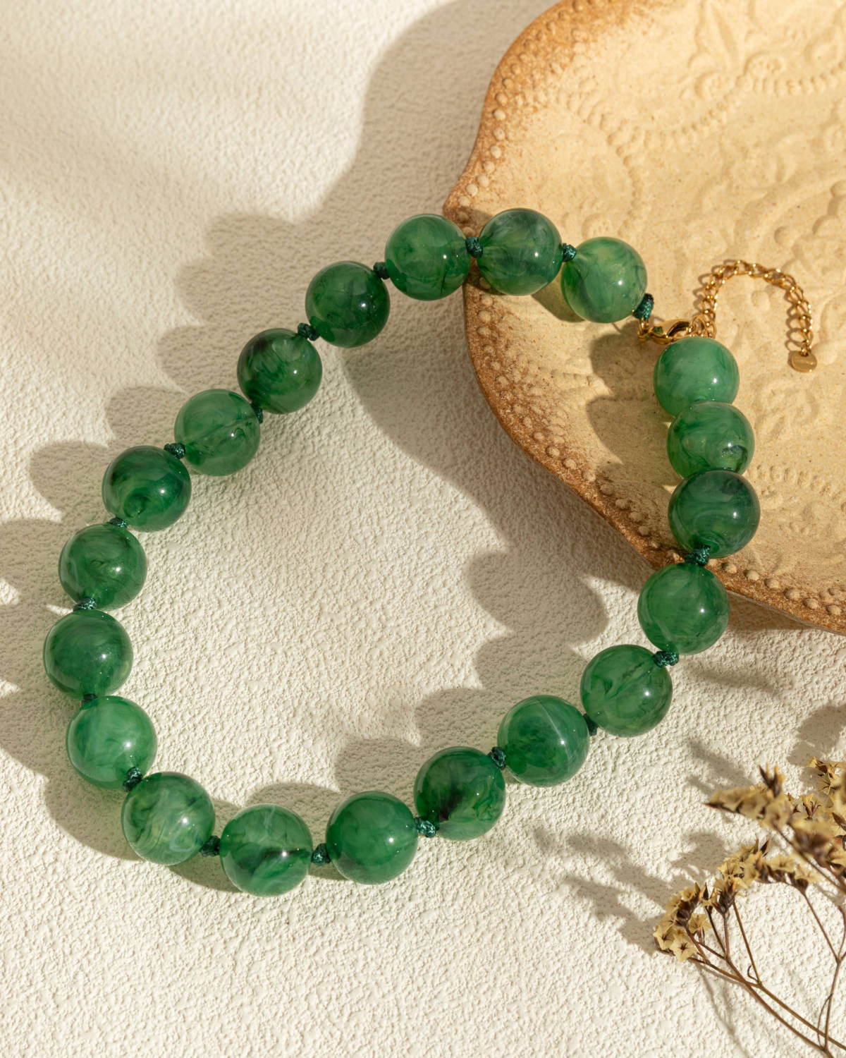 Halskette Emerald Resin mit Harzperlen - Grün