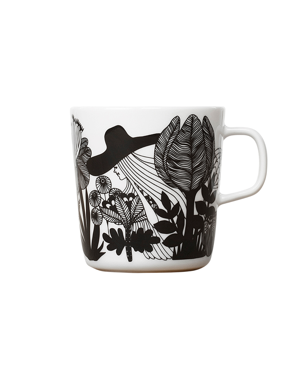 Große Tasse Oiva / Siirtolapuutarha - Schwarz / Weiß / Pink (400 ml)