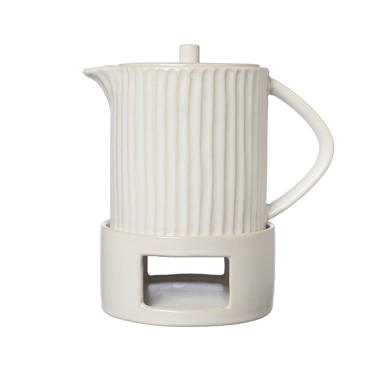 Teekanne mit Stövchen - weiß geriffelt
