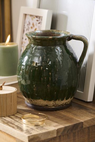 Vase mit Henkel - rustikal grün