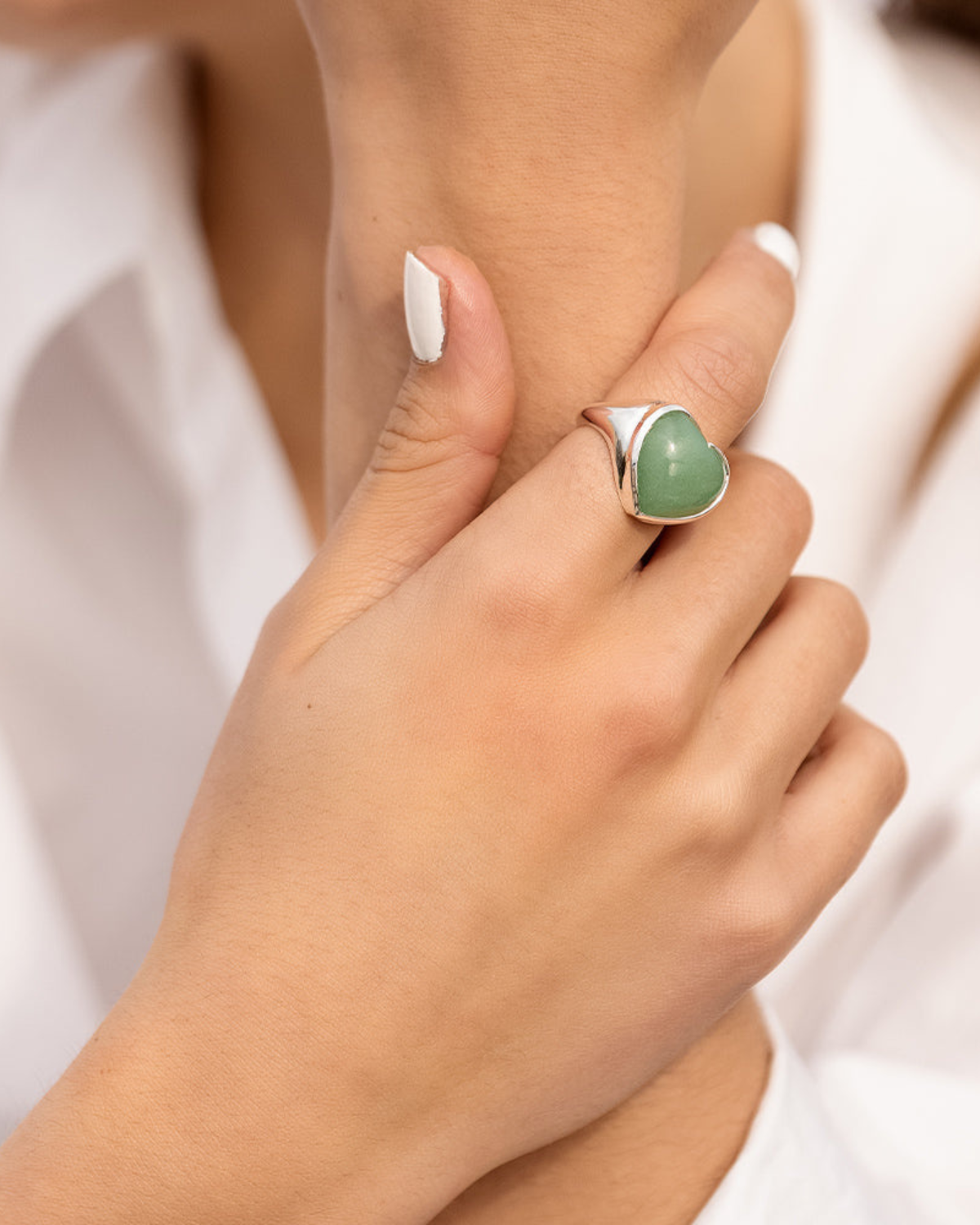 Ring La La Love Big Heart mit Green Jade - silber