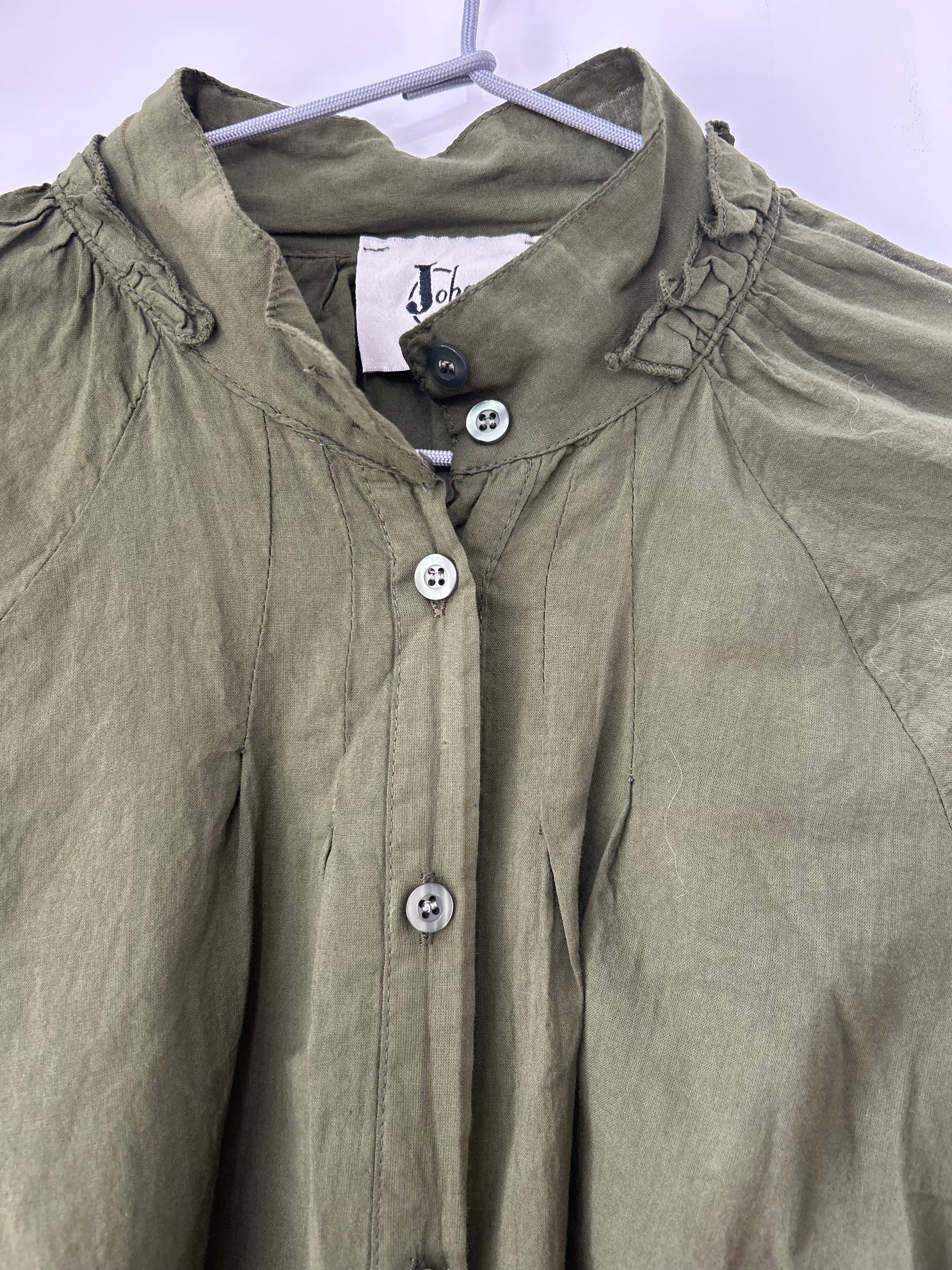 Baumwollbluse mit raffiniertem Kragen - dunkelgrün