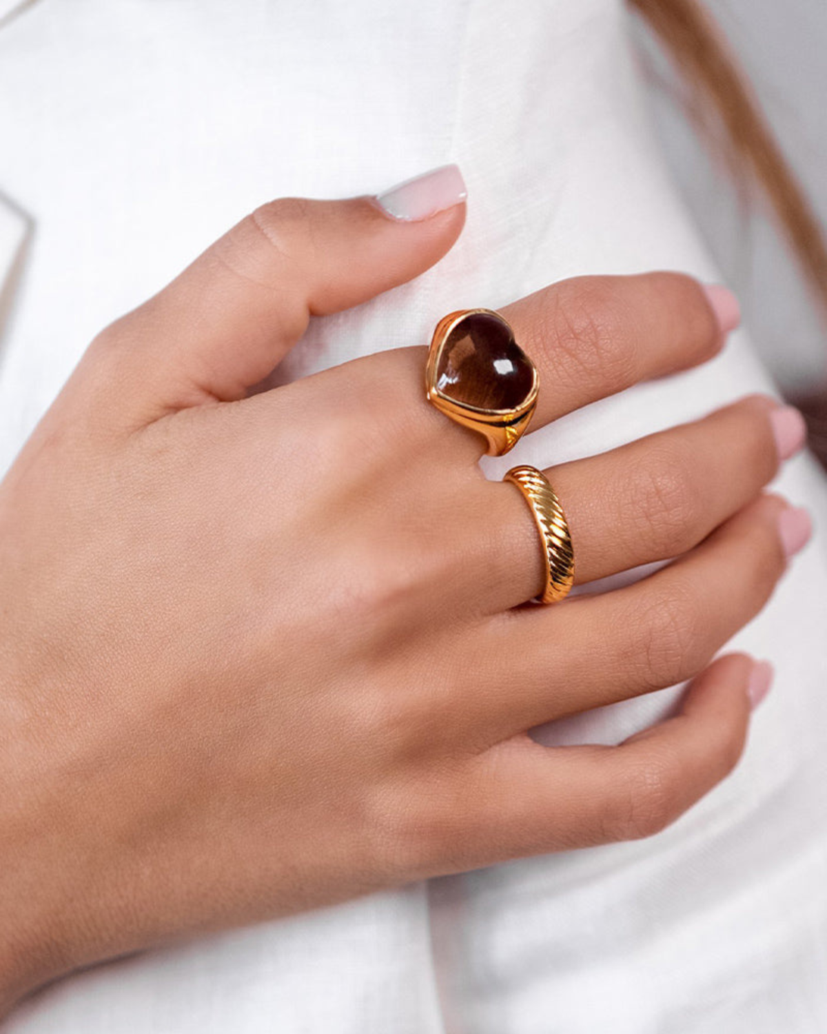Ring La La Love Big Heart mit Rauchquarz - gold