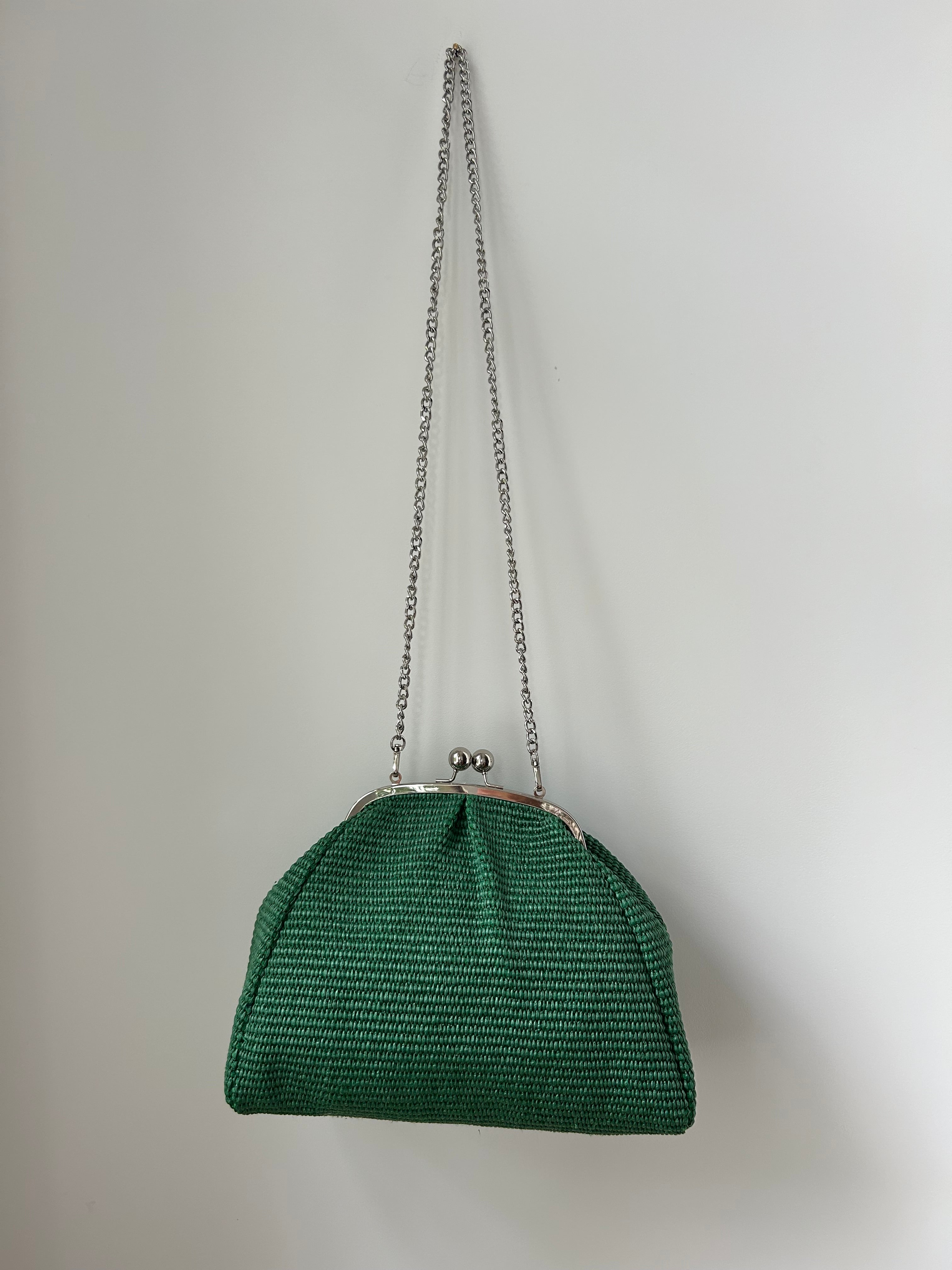 Große Clutch im Raffia-Stil - silber / grün