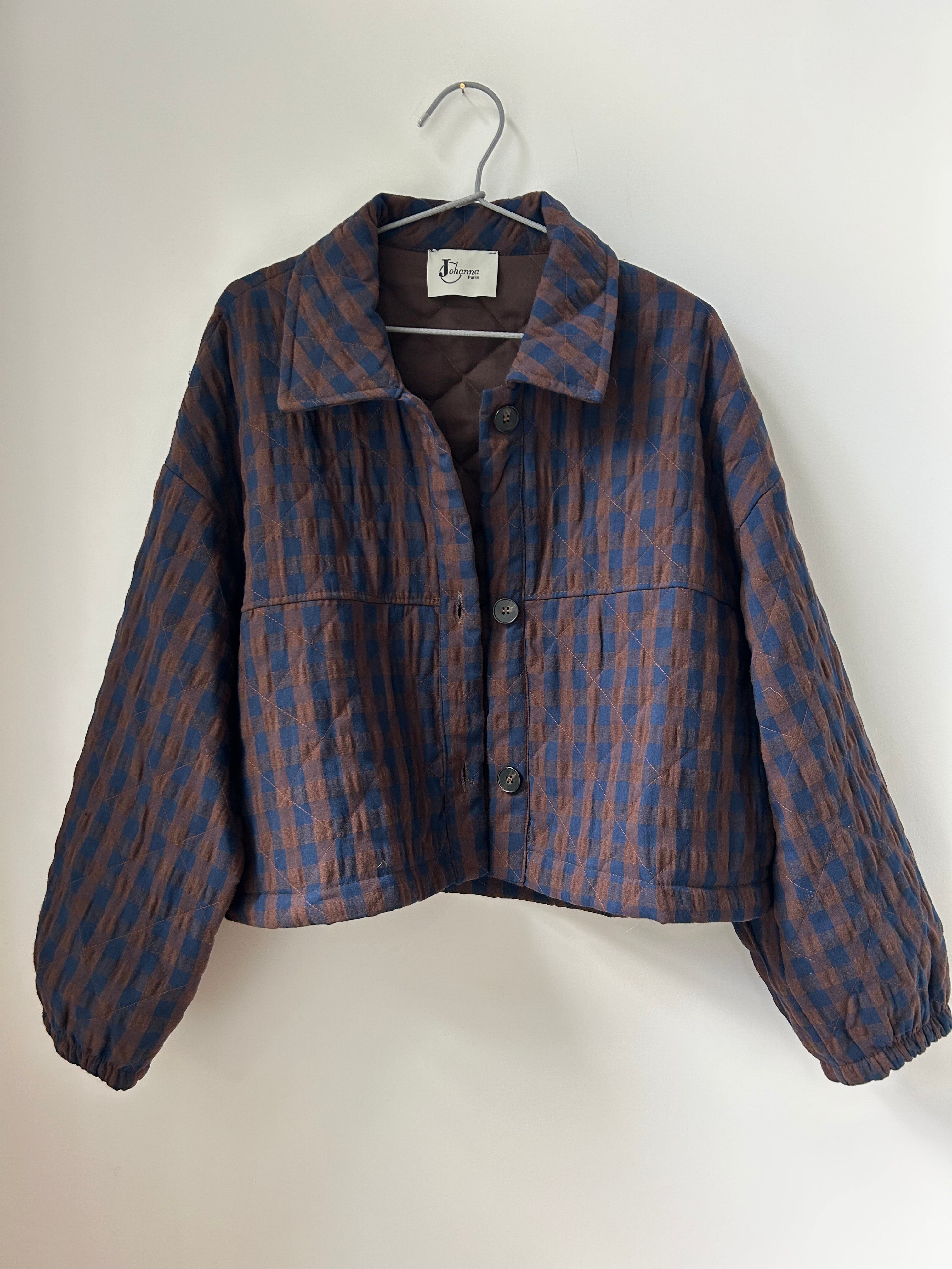 Kurze Herbstjacke kariert - Schokobraun und Blau