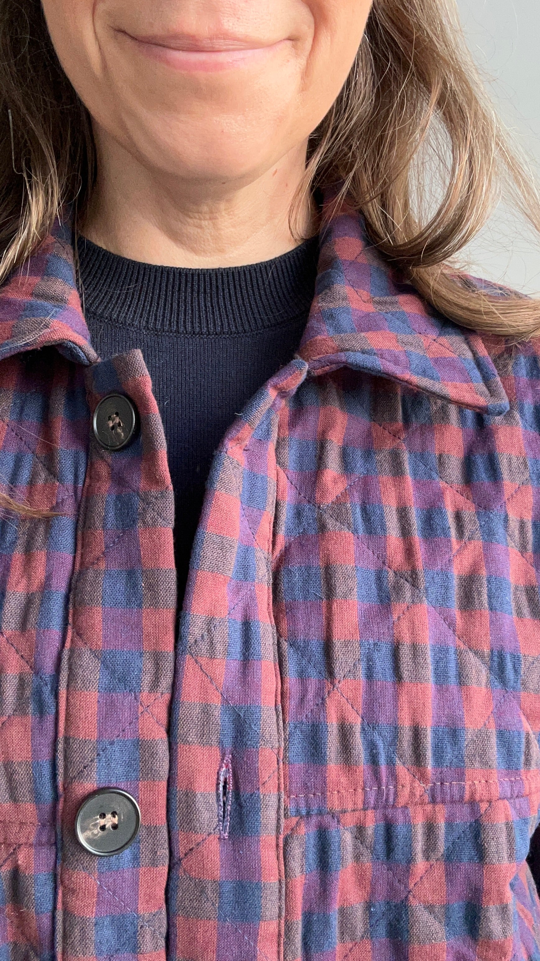 Kurze Herbstjacke kariert - Burgundy und Blau
