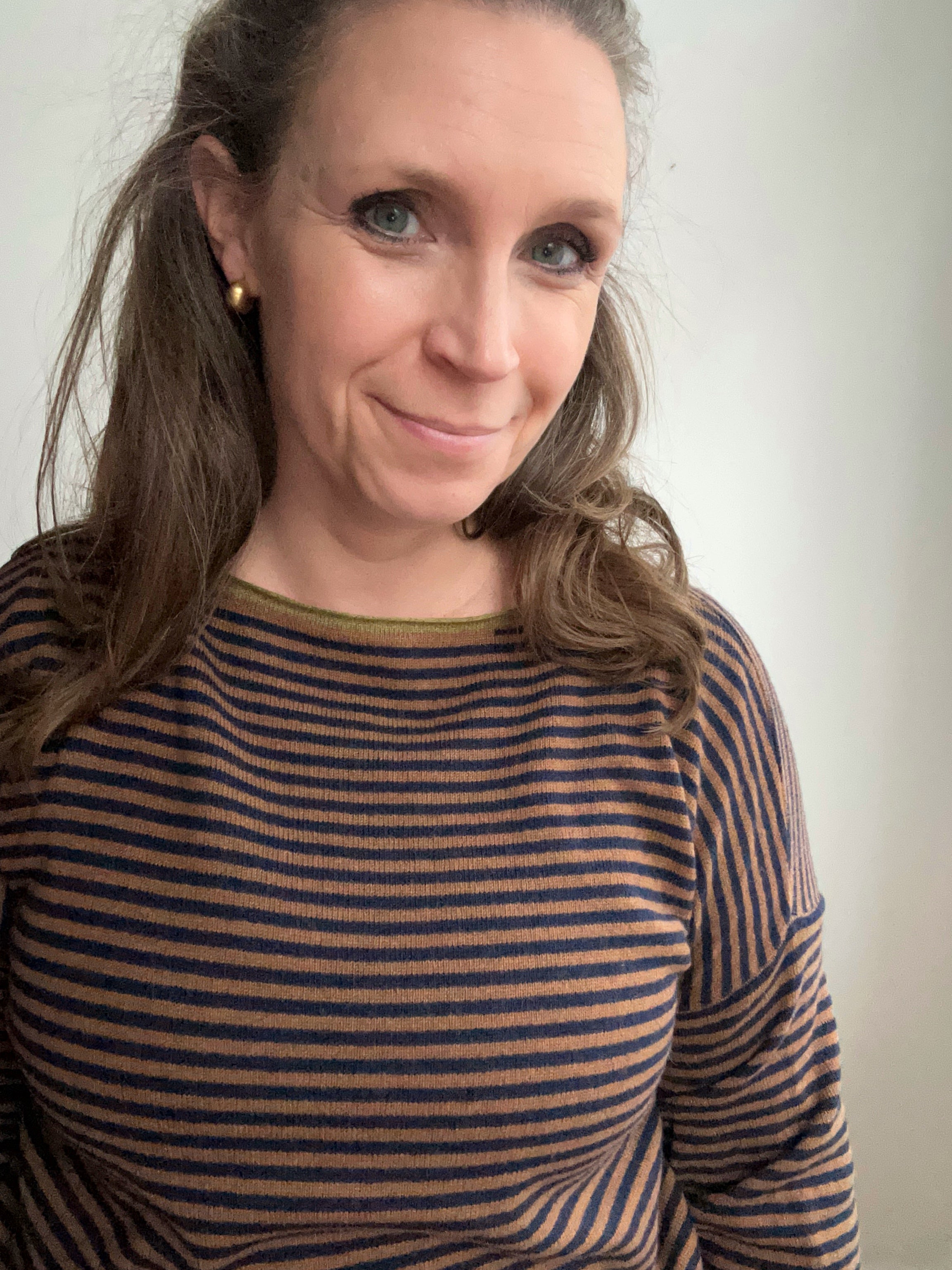 Ringelpullover mit Kaschmir - braun/dunkelblau