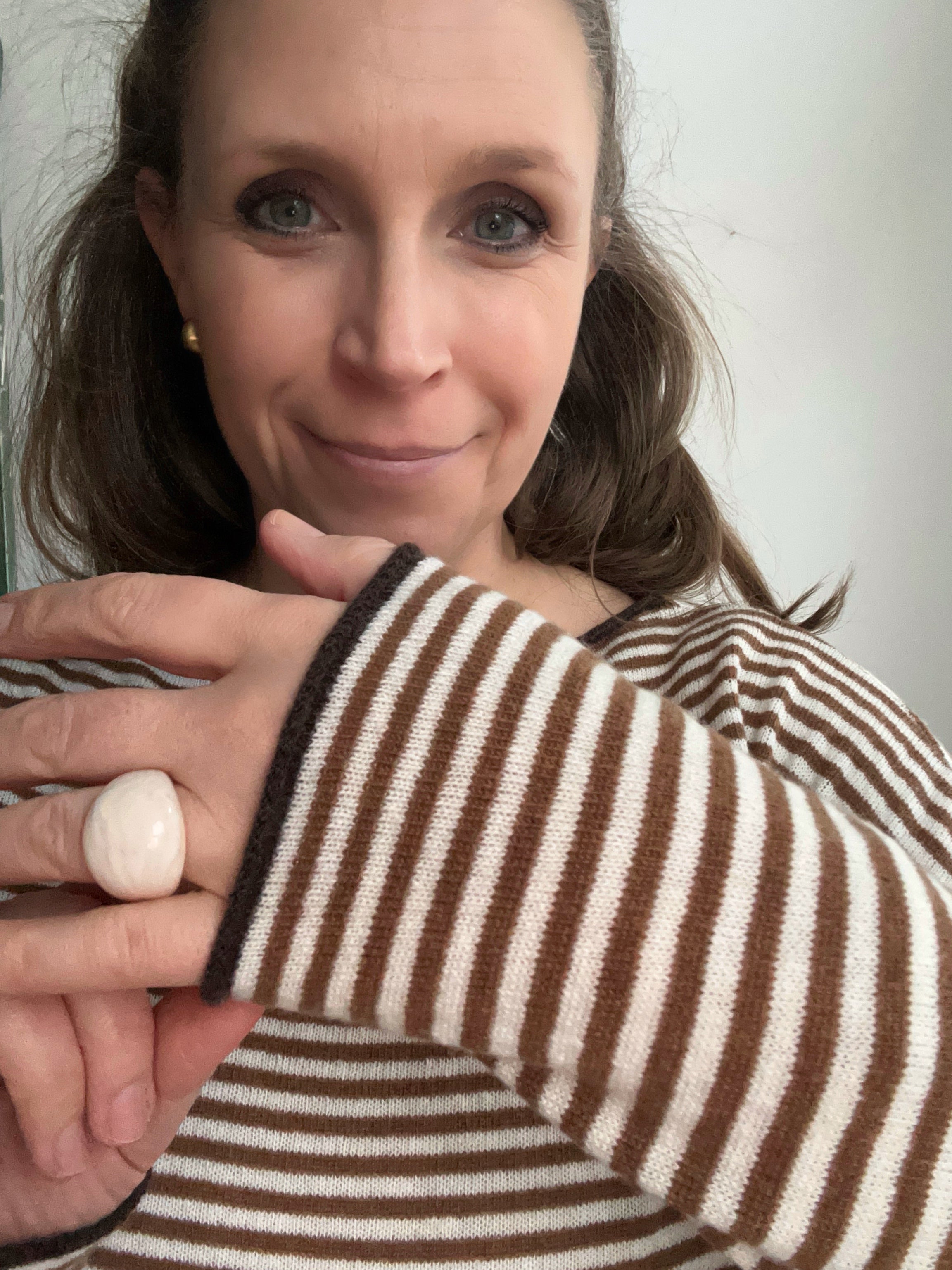 Ringelpullover mit Kaschmir - braun/creme