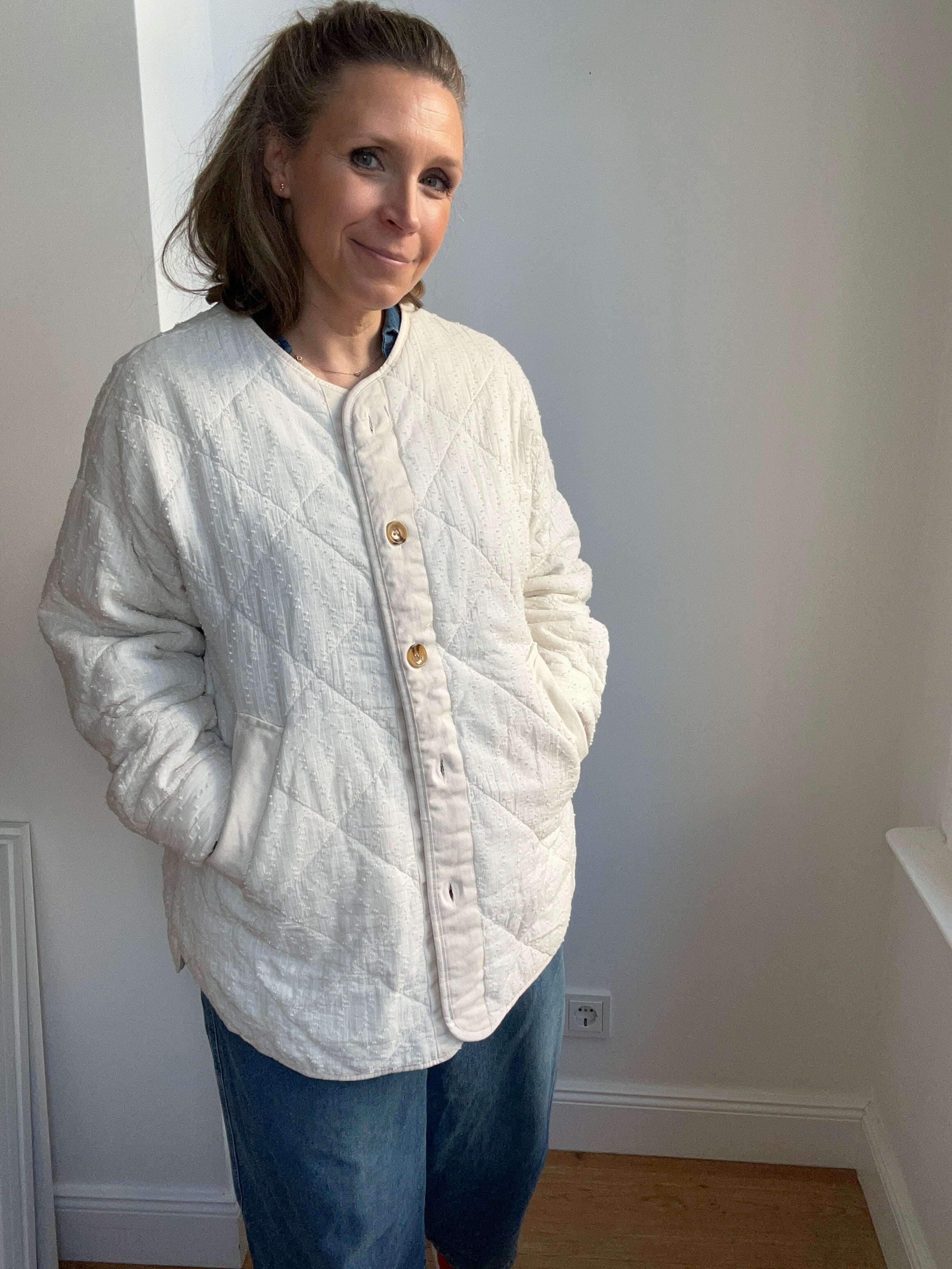 Gesteppte Jacke mit Struktur - weiss