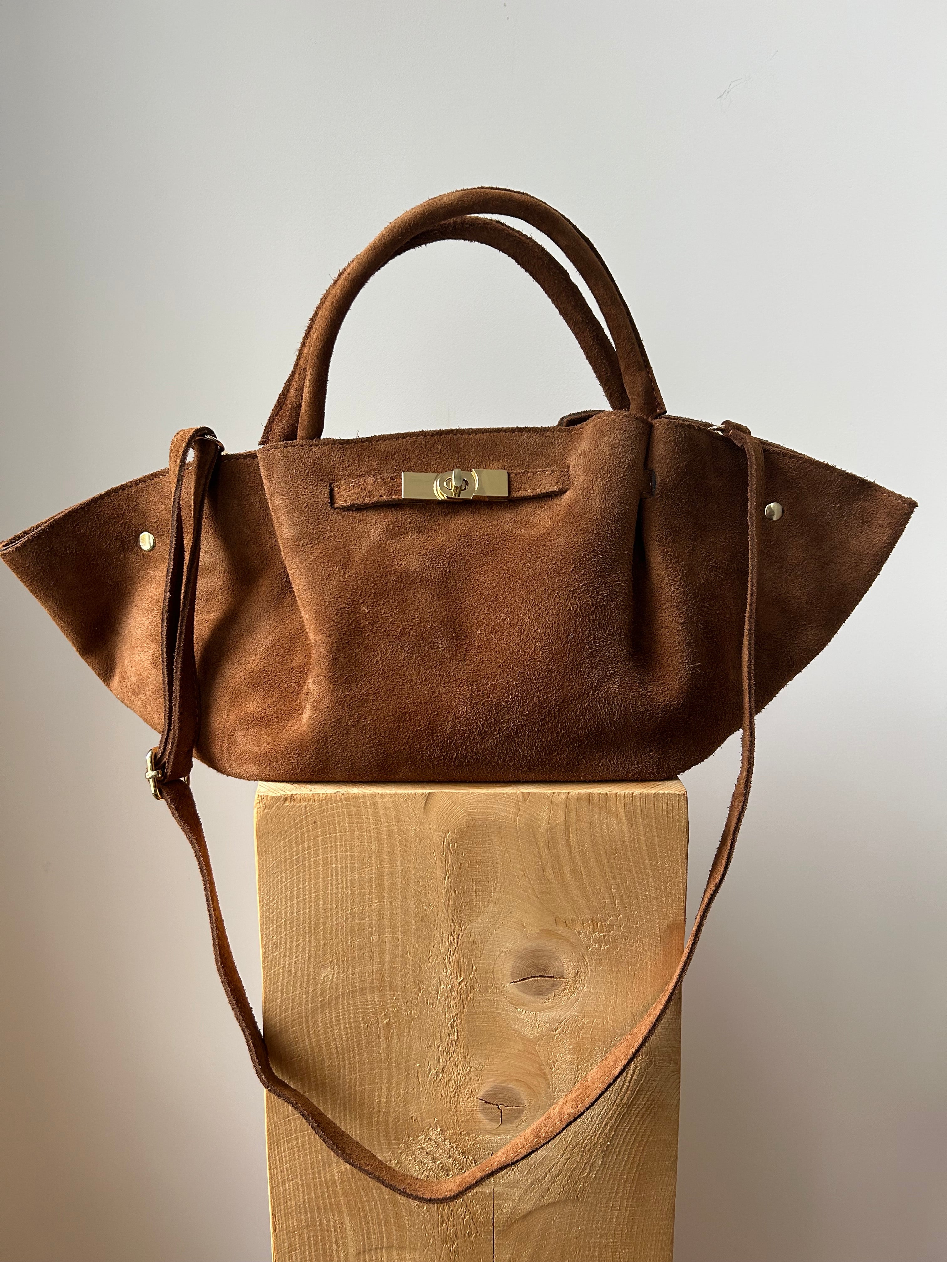 große Handtasche aus Wildleder - camel