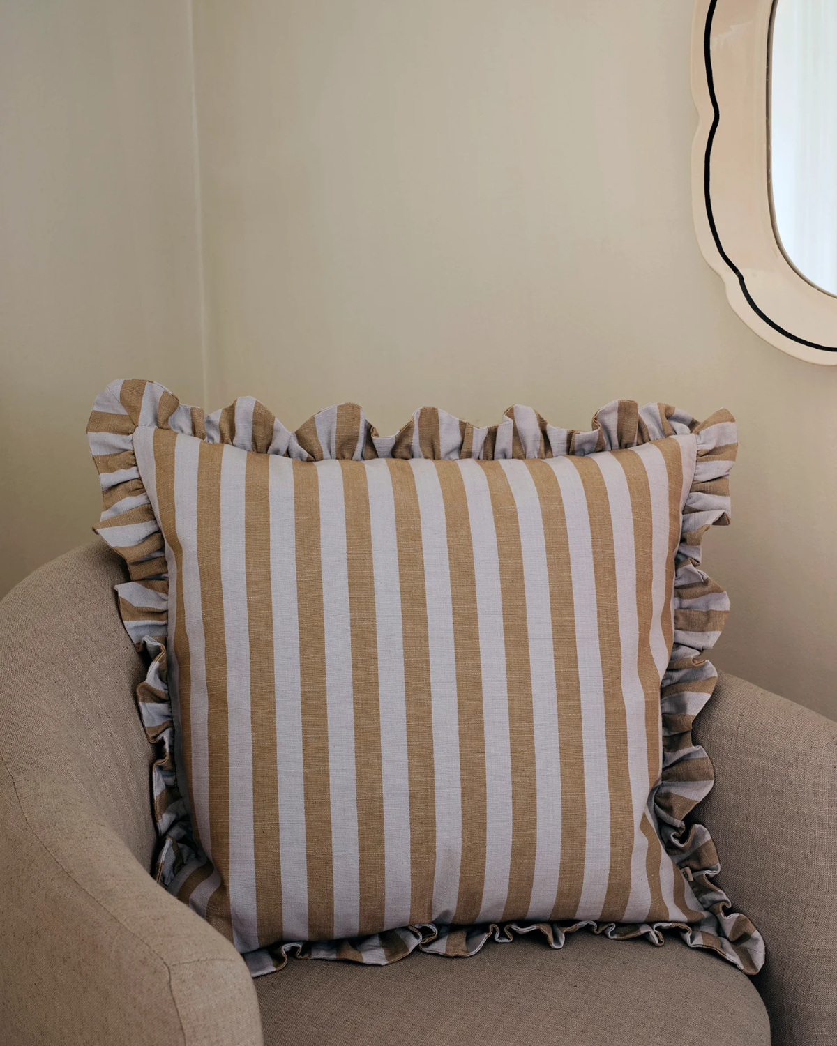 Kissenbezug Ina - Dusty Blue/Braun Gestreift (50 x 50 cm)