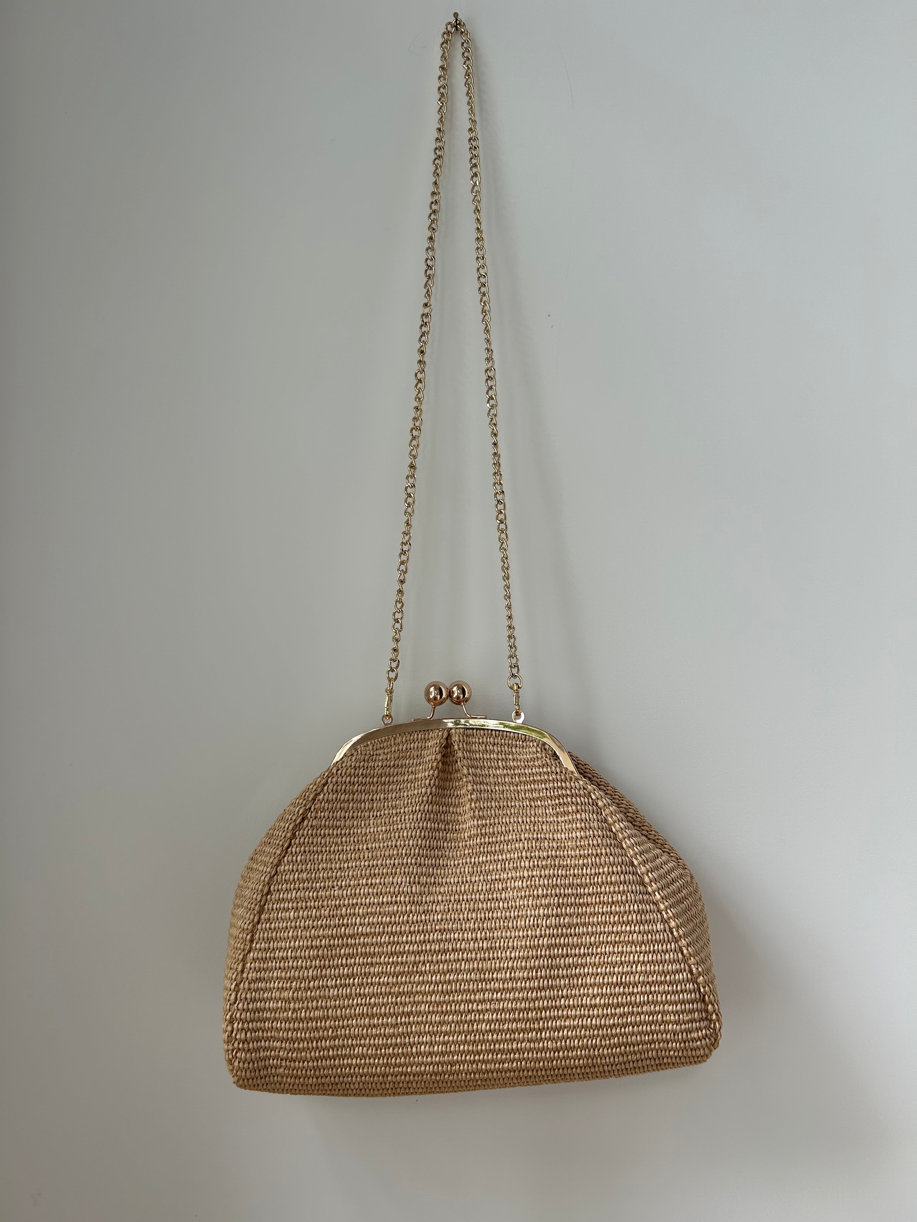 Große Clutch im Raffia-Stil - roségold / sand