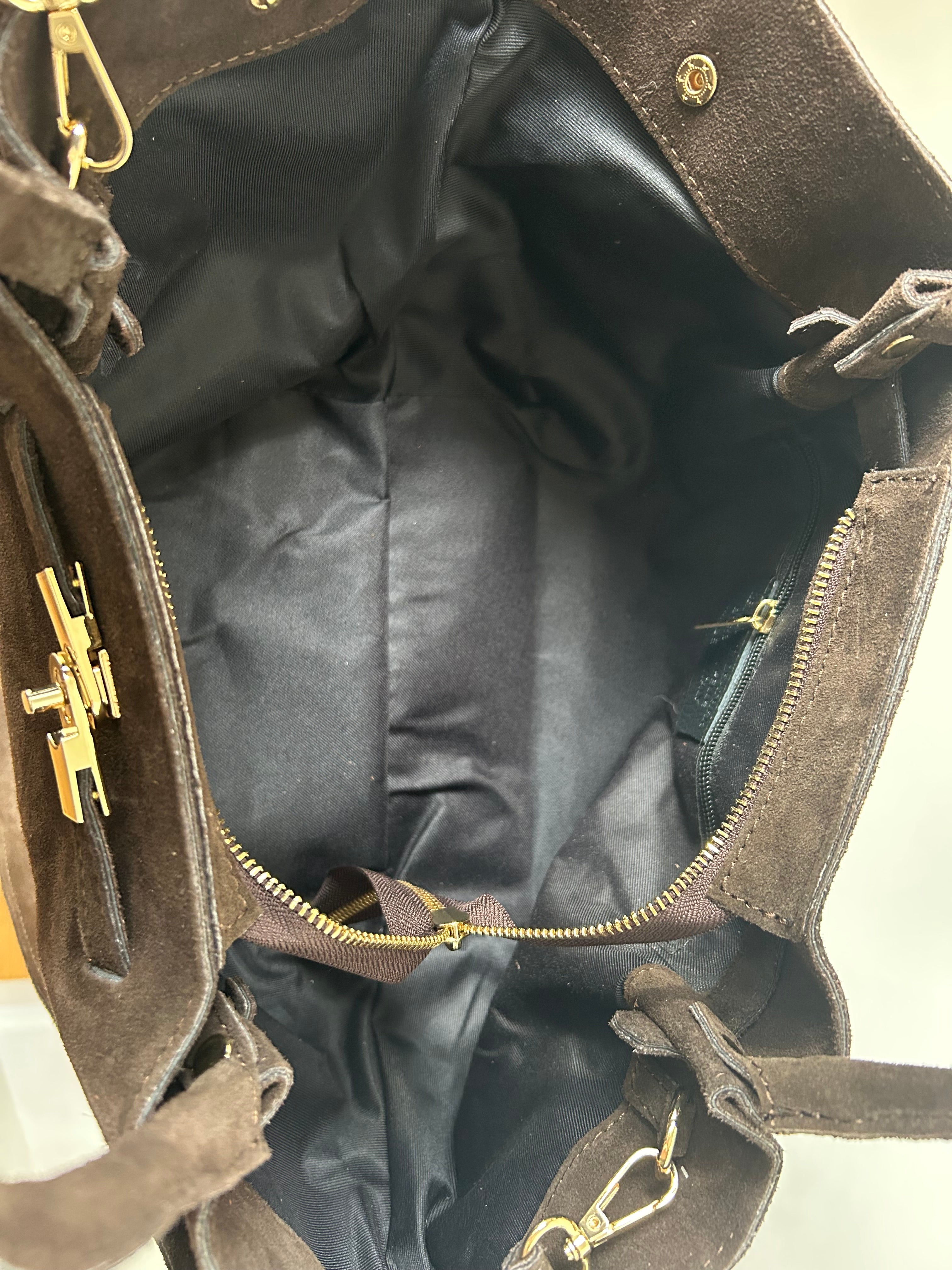 große Handtasche aus Wildleder - schokoladenbraun