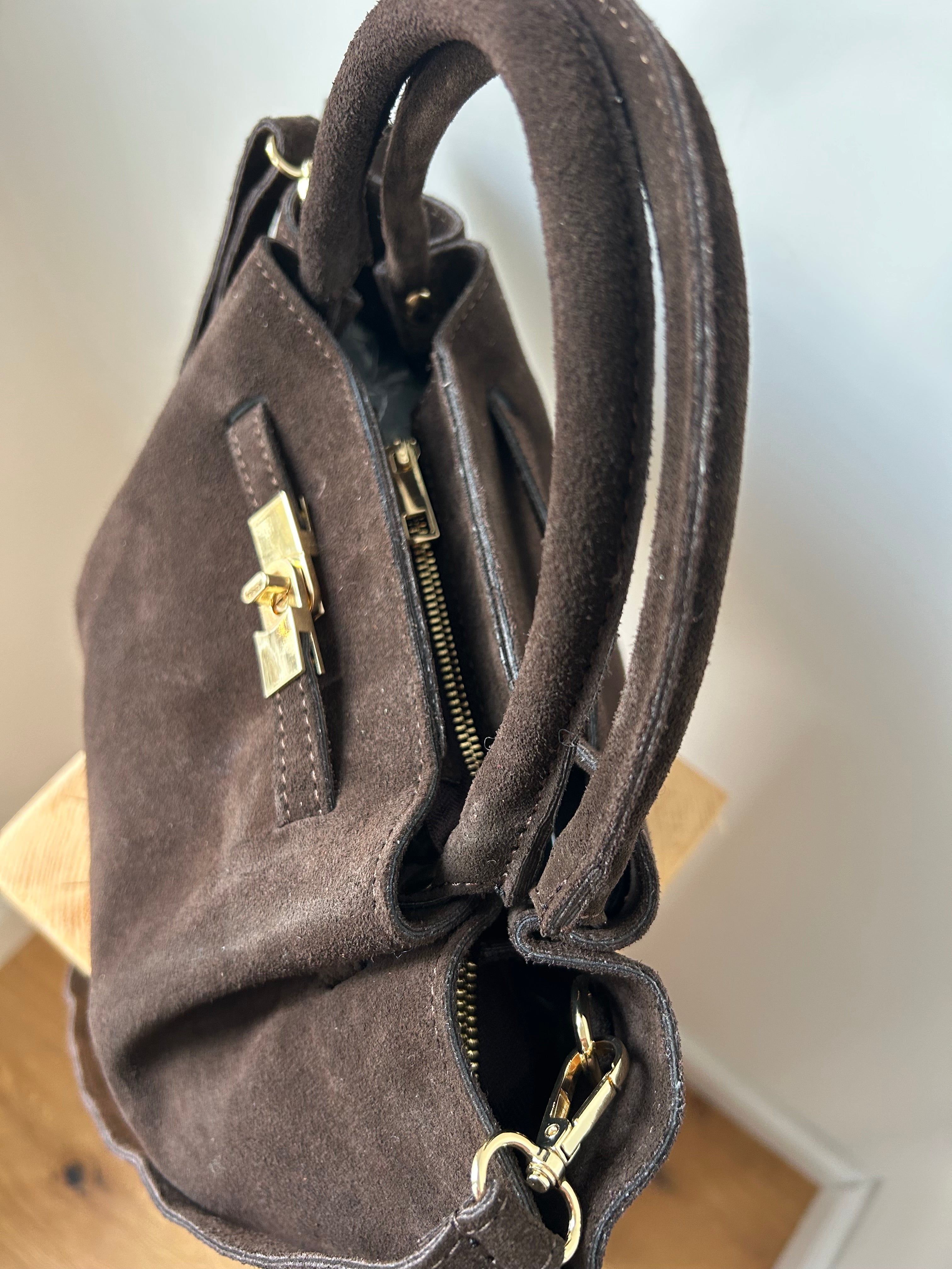 große Handtasche aus Wildleder - schokoladenbraun