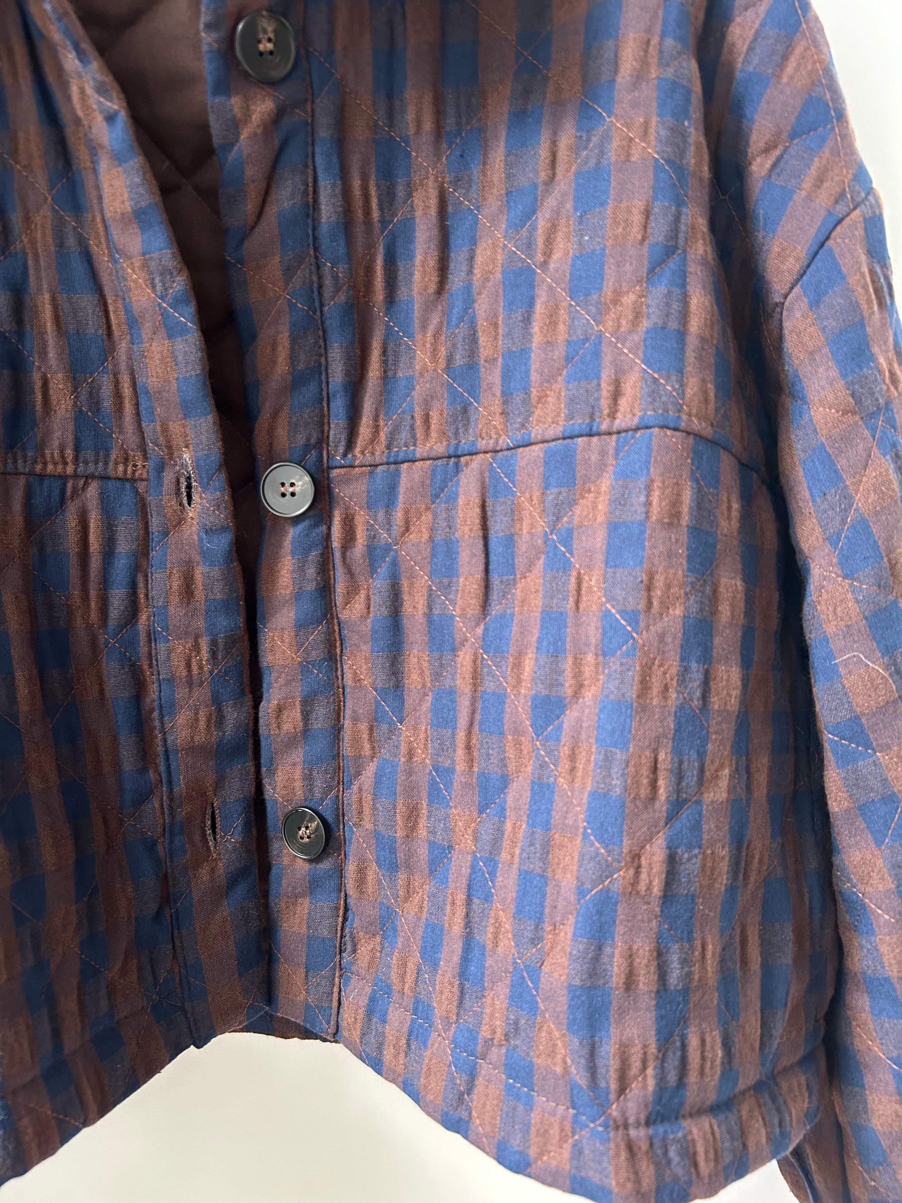 Kurze Herbstjacke kariert - Schokobraun und Blau