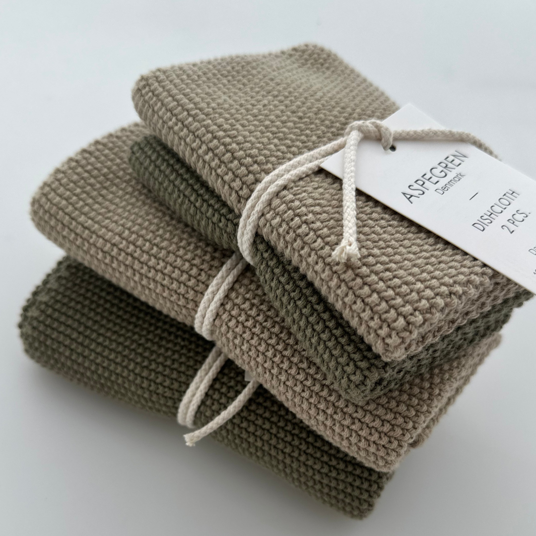 Gestrickte Spültücher 25 x 25 cm - 2er-Set Oliv