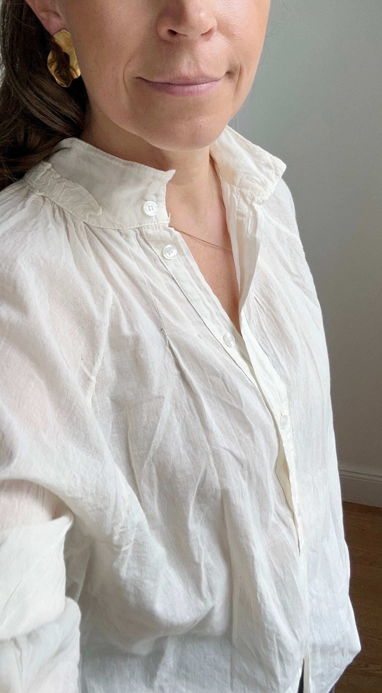 Baumwollbluse mit raffiniertem Kragen - creme