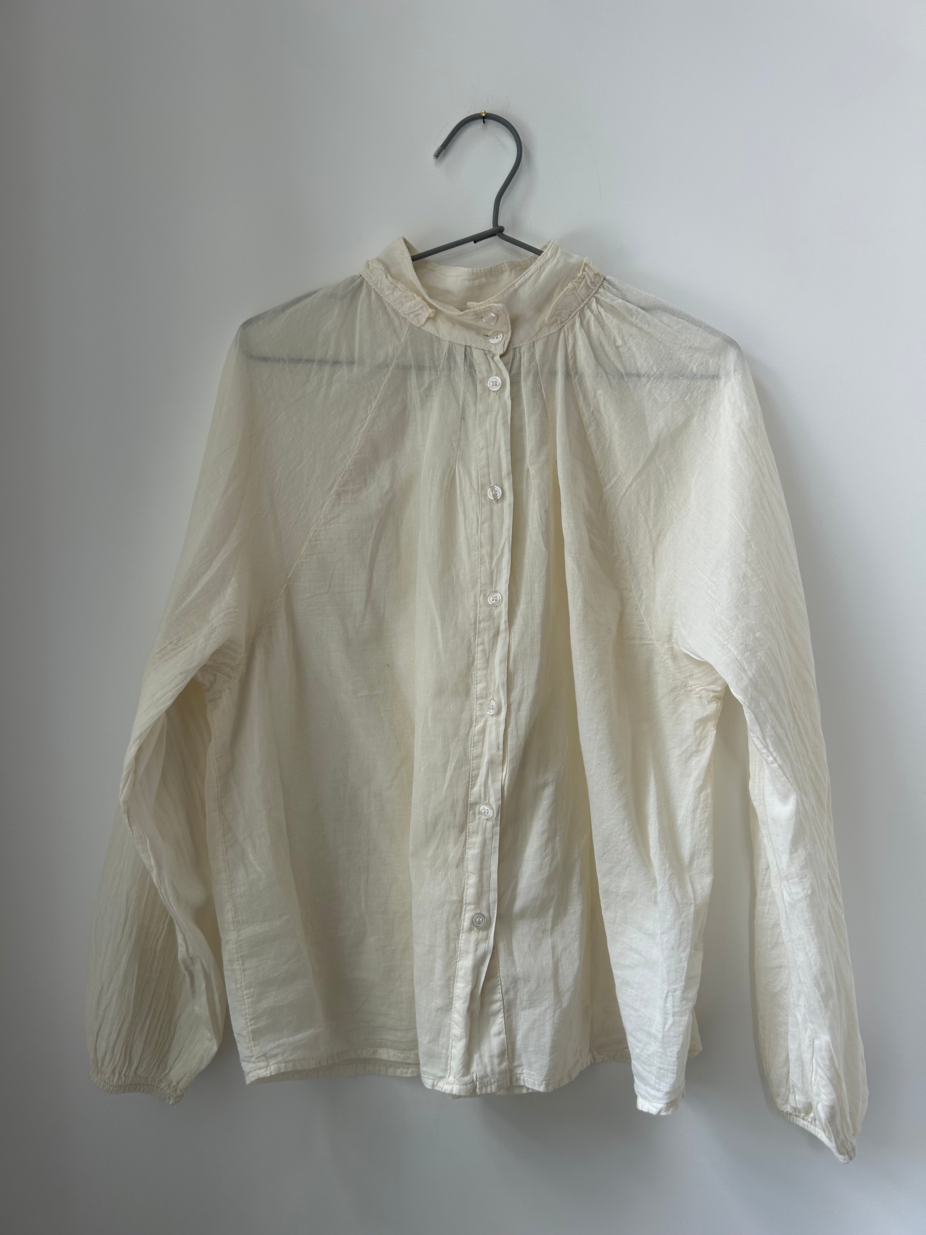 Baumwollbluse mit raffiniertem Kragen - creme