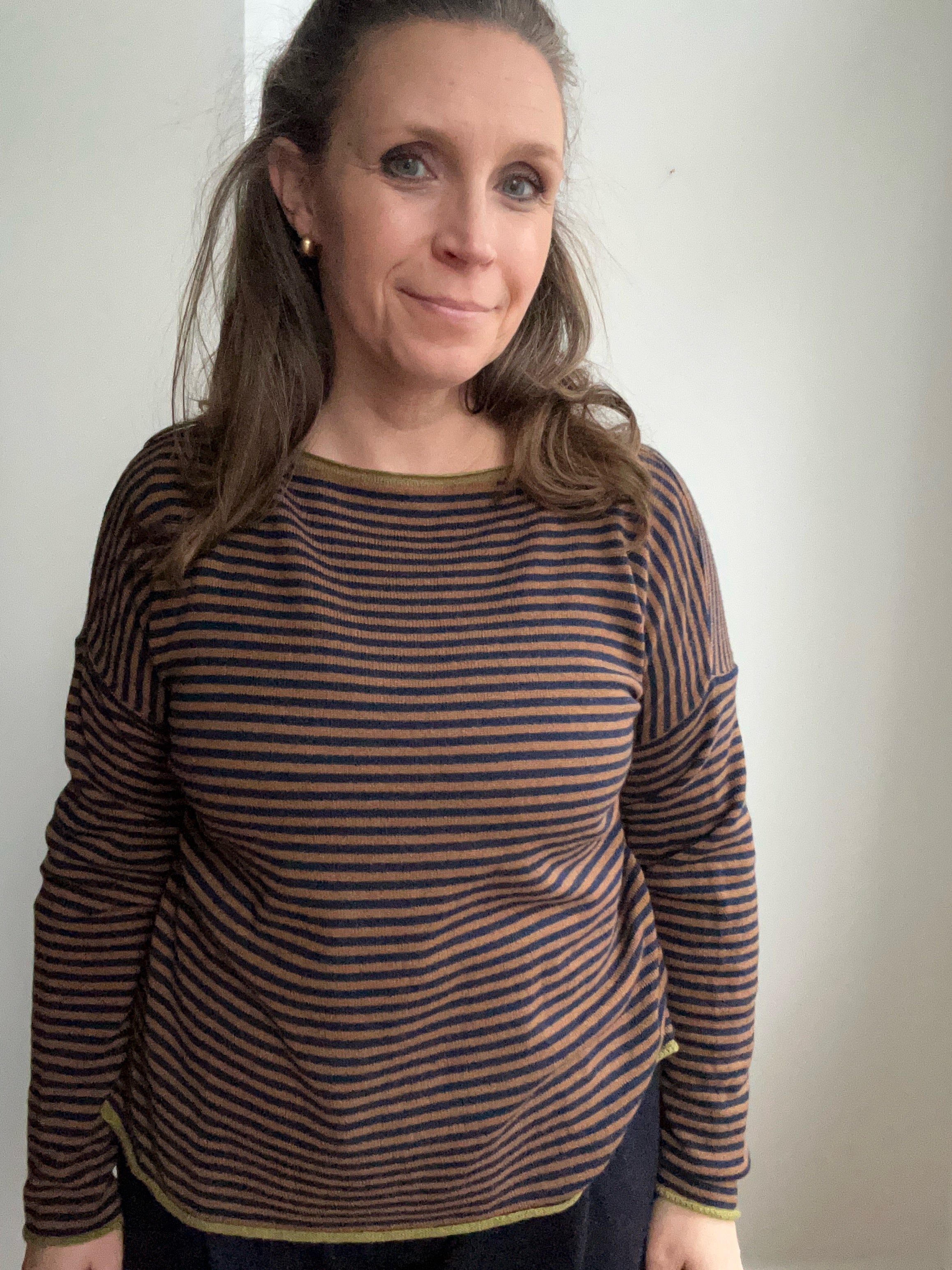 Ringelpullover mit Kaschmir - braun/dunkelblau