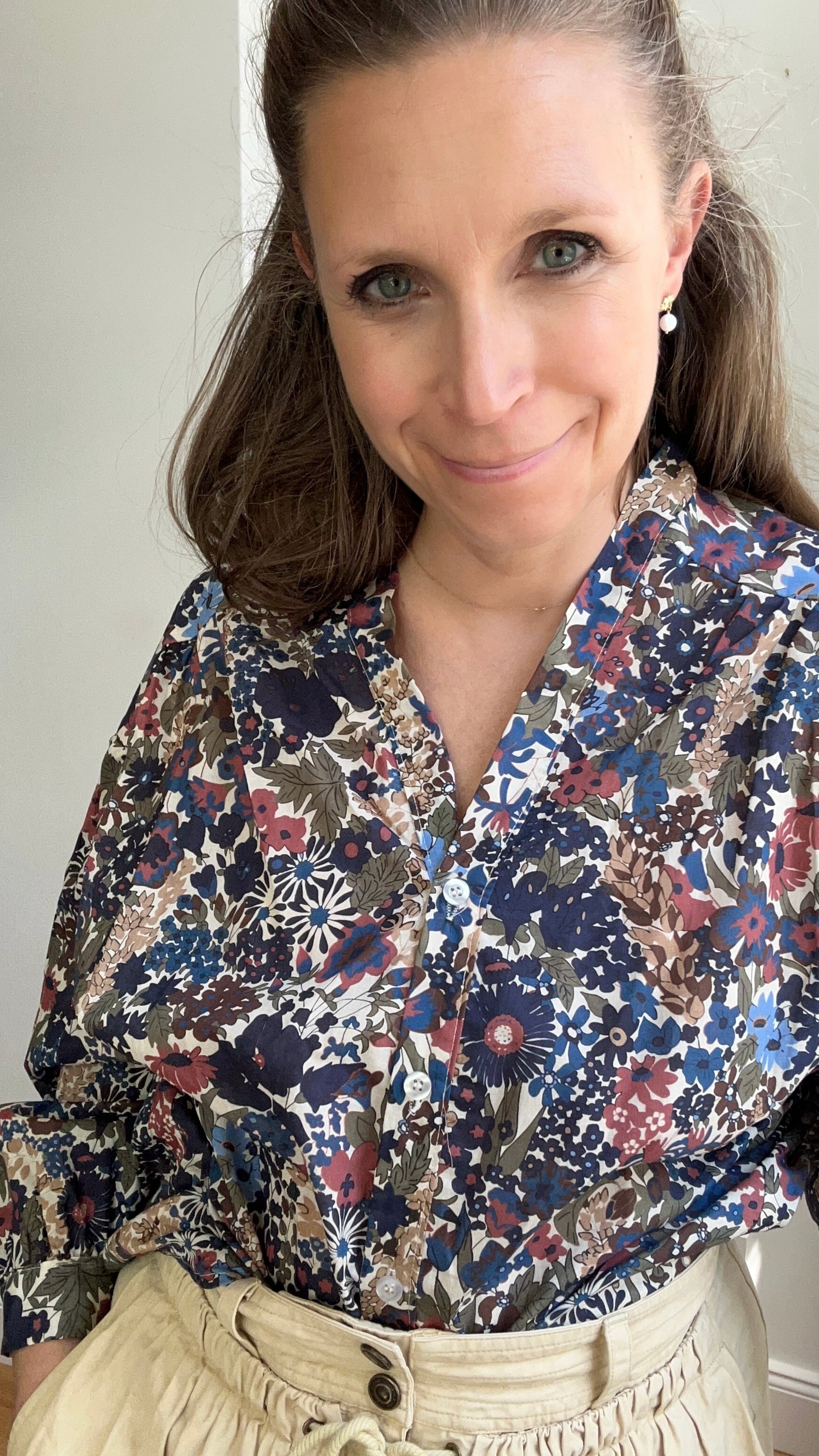 Langarmbluse mit Blumenmuster - blau