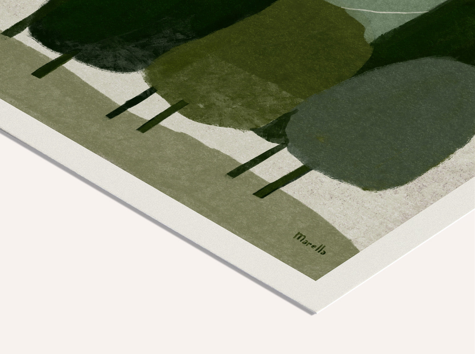 Nahaufnahme des Kunstdrucks The Grove mit feinen Farbverläufen und Papiertextur