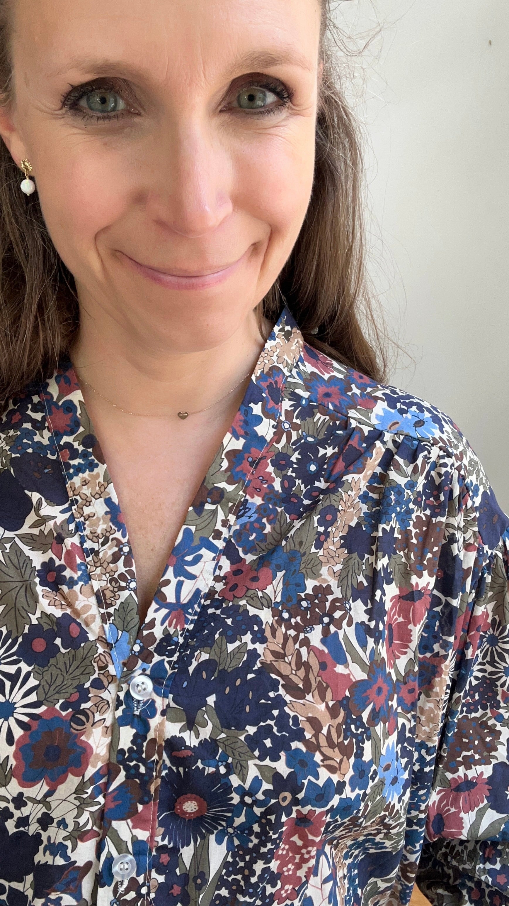 Langarmbluse mit Blumenmuster - blau