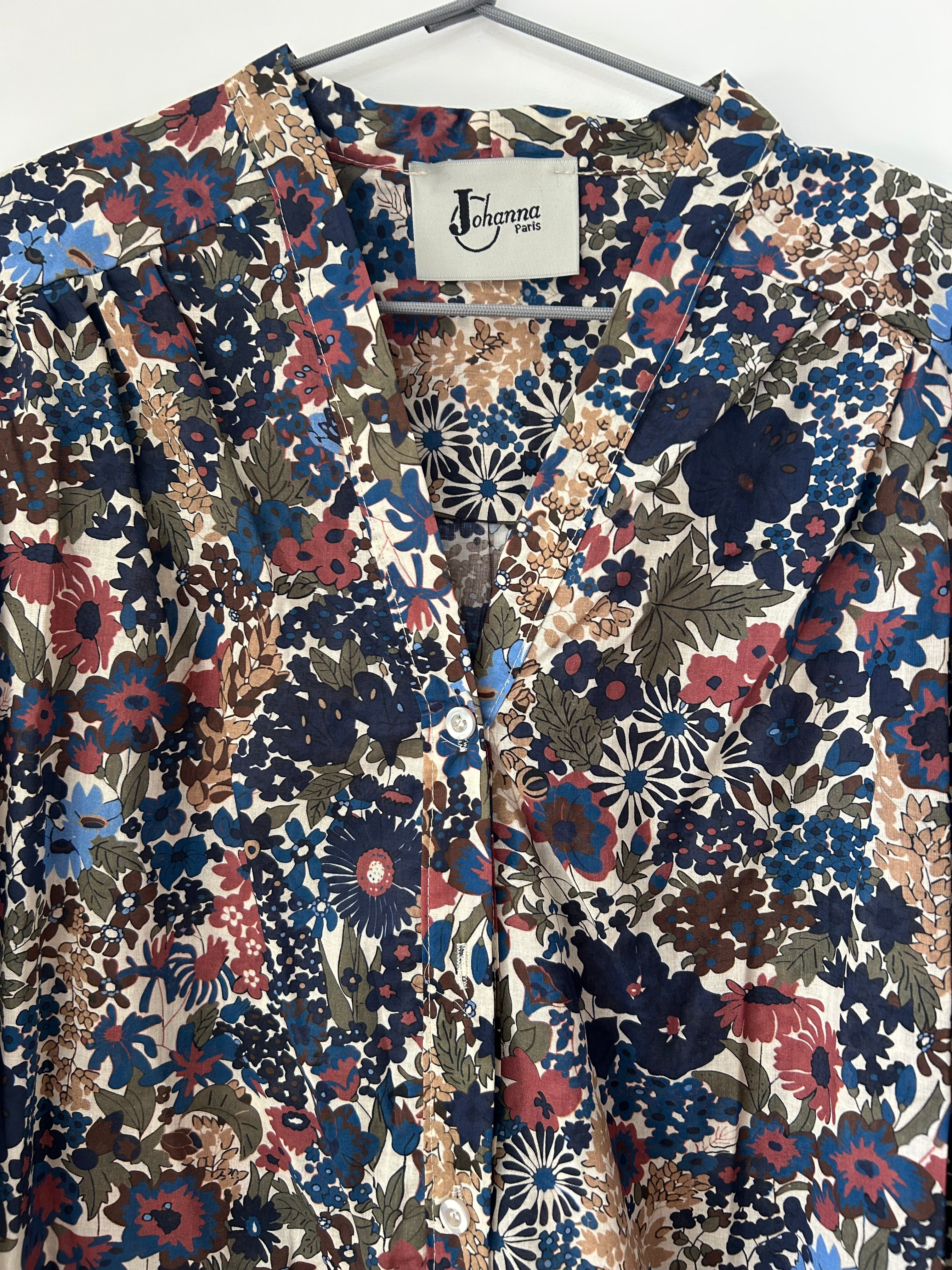 Langarmbluse mit Blumenmuster - blau