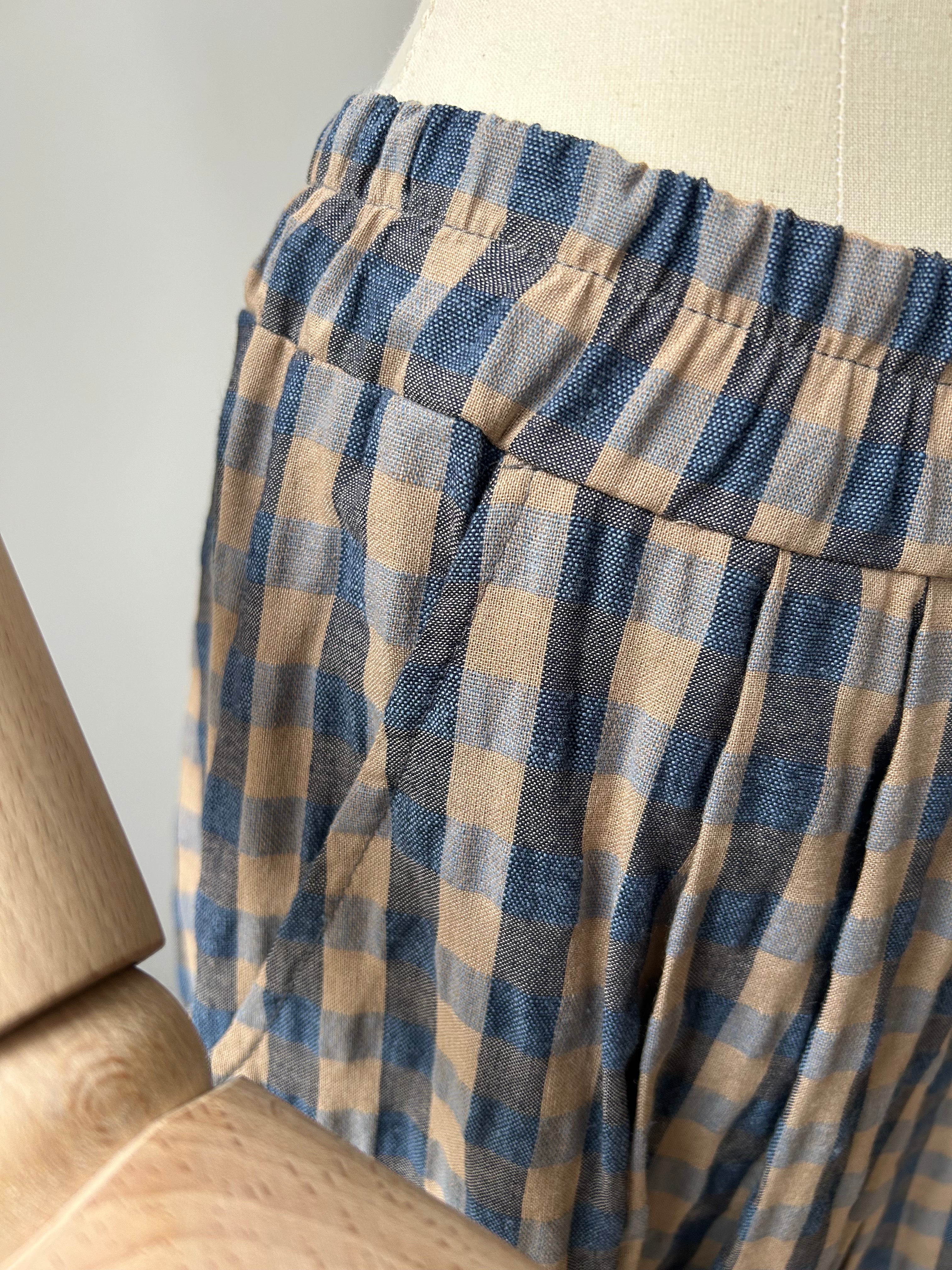 Karohose - hellbraun - blau