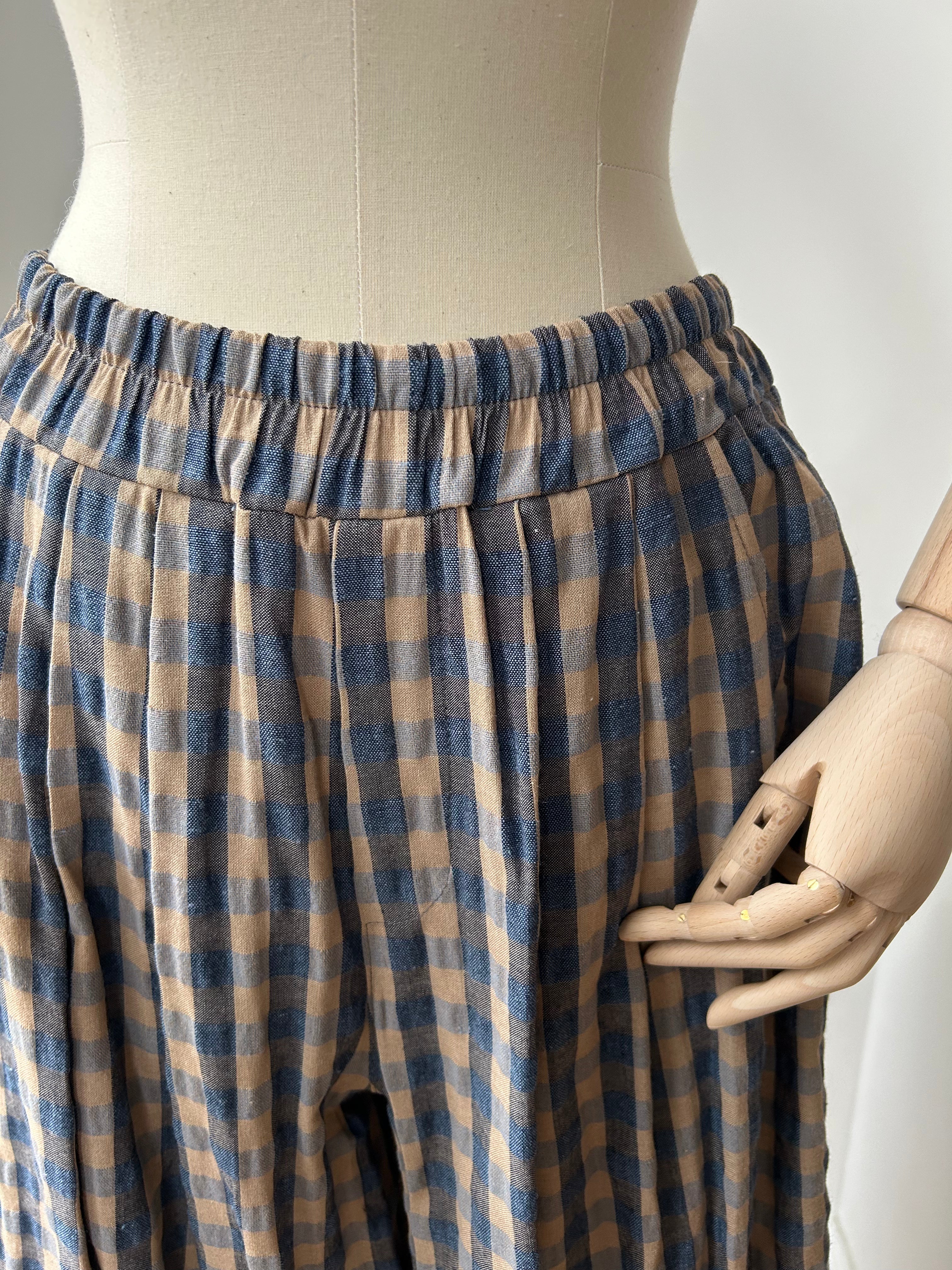 Karohose - hellbraun - blau